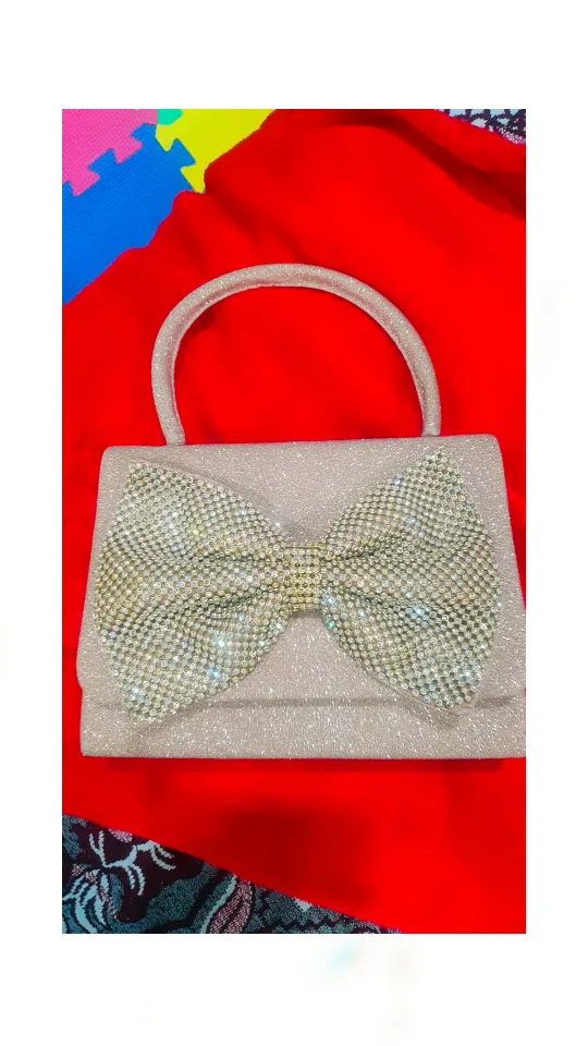 Sparkly Champagne Rhinestone Bow Evening Bag image indicator(2)