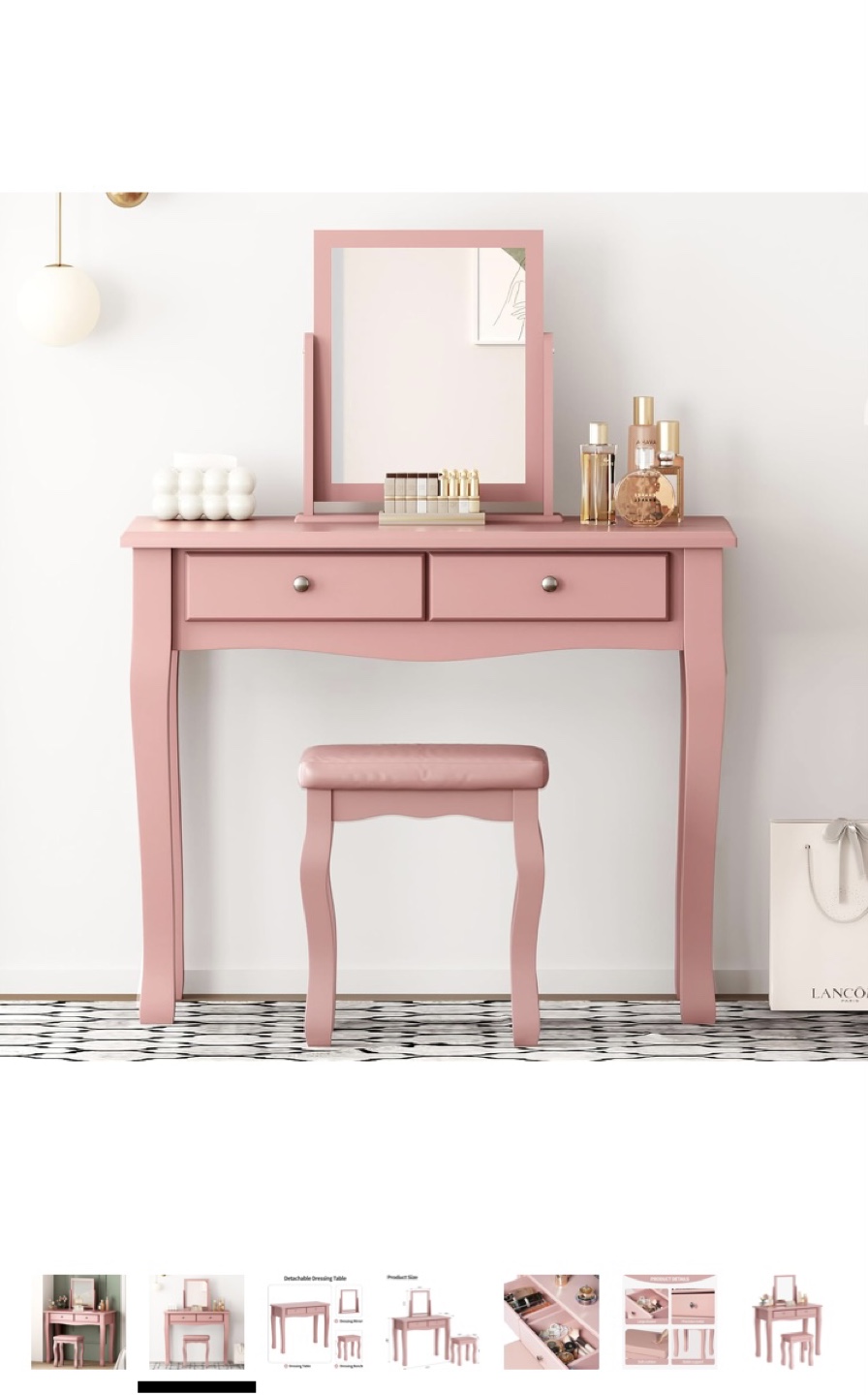 Pink Vanity Set with Mirror and Stool - New in Box