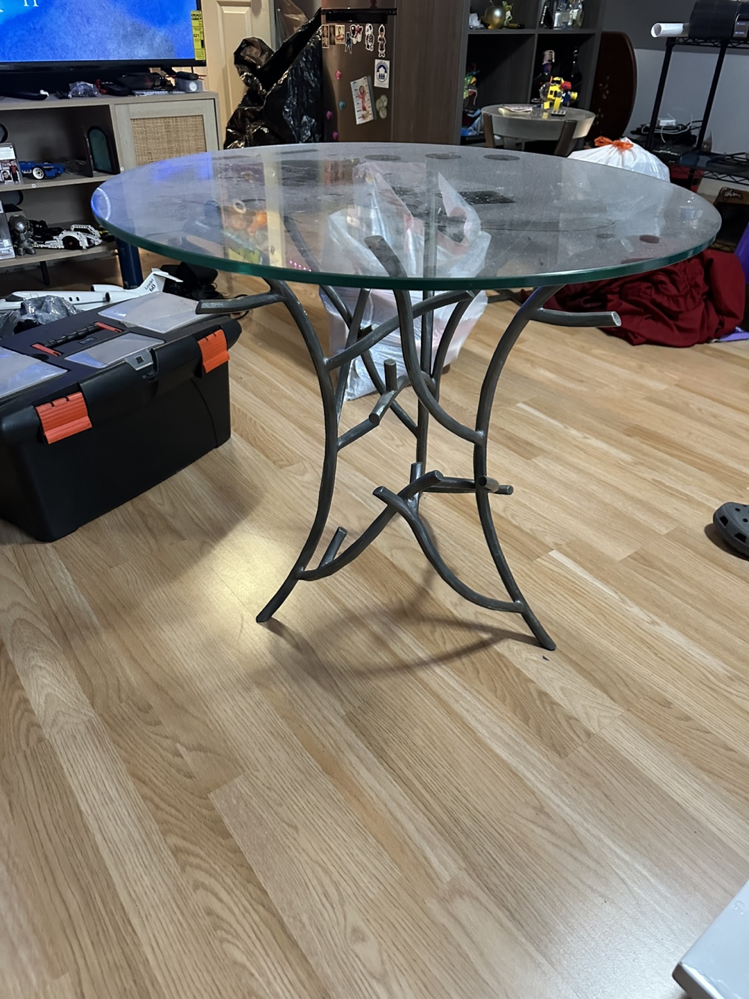 Round Glass Top Accent Table with Metal Base - photo 2