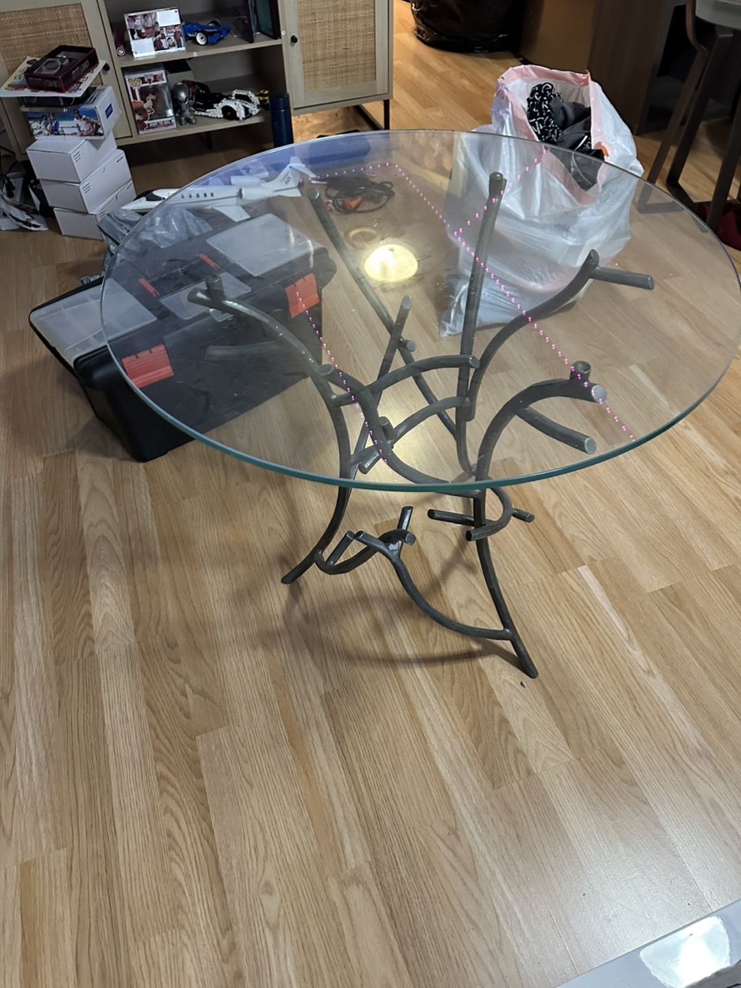 Round Glass Top Accent Table with Metal Base