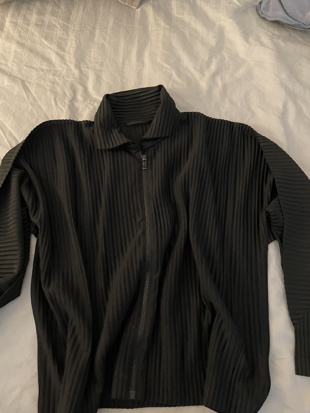 Pleated Black Zip-Up Jacket