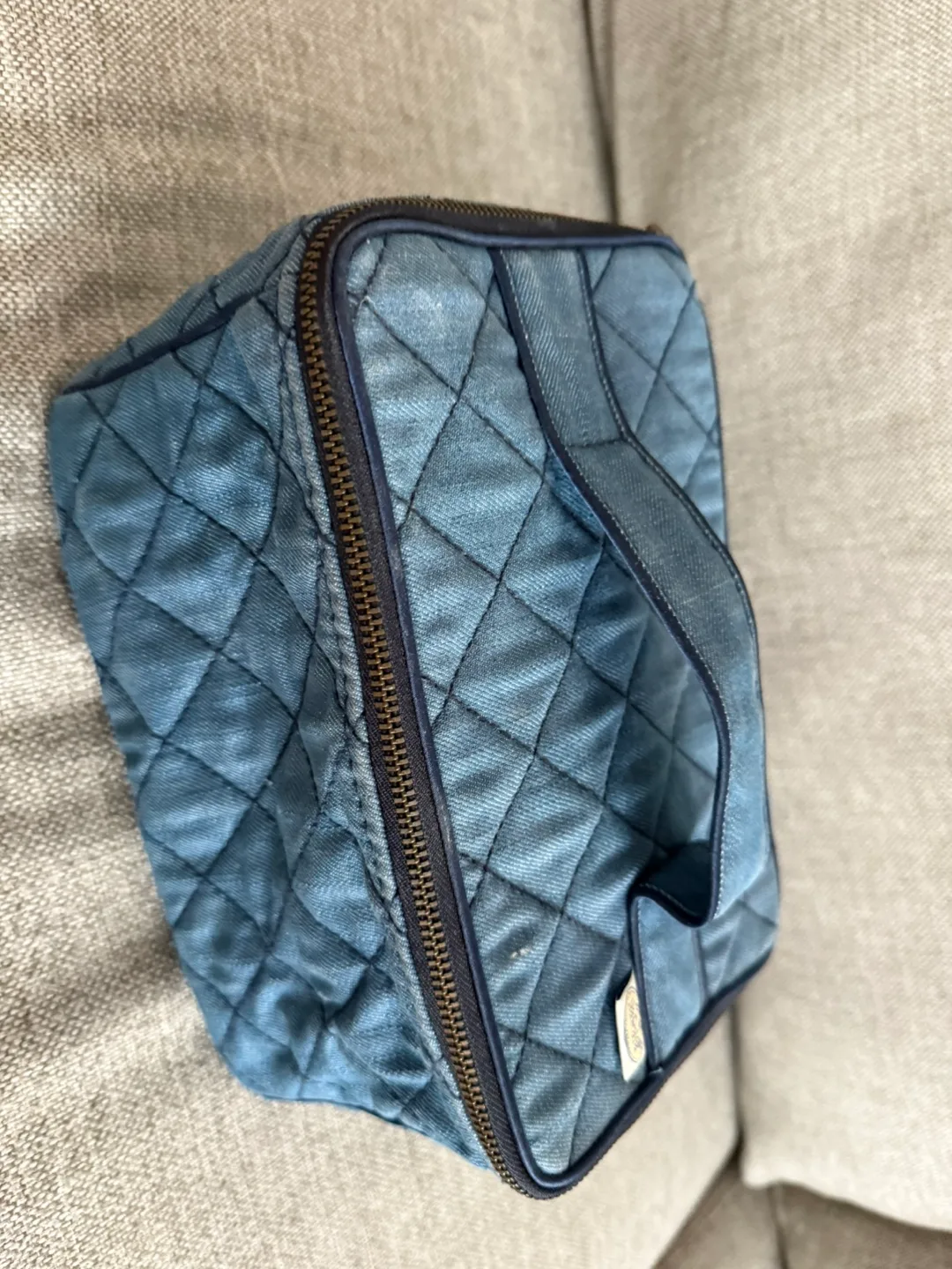 Blue Quilted Denim Travel Cosmetic Case (makeup bag) image indicator(2)