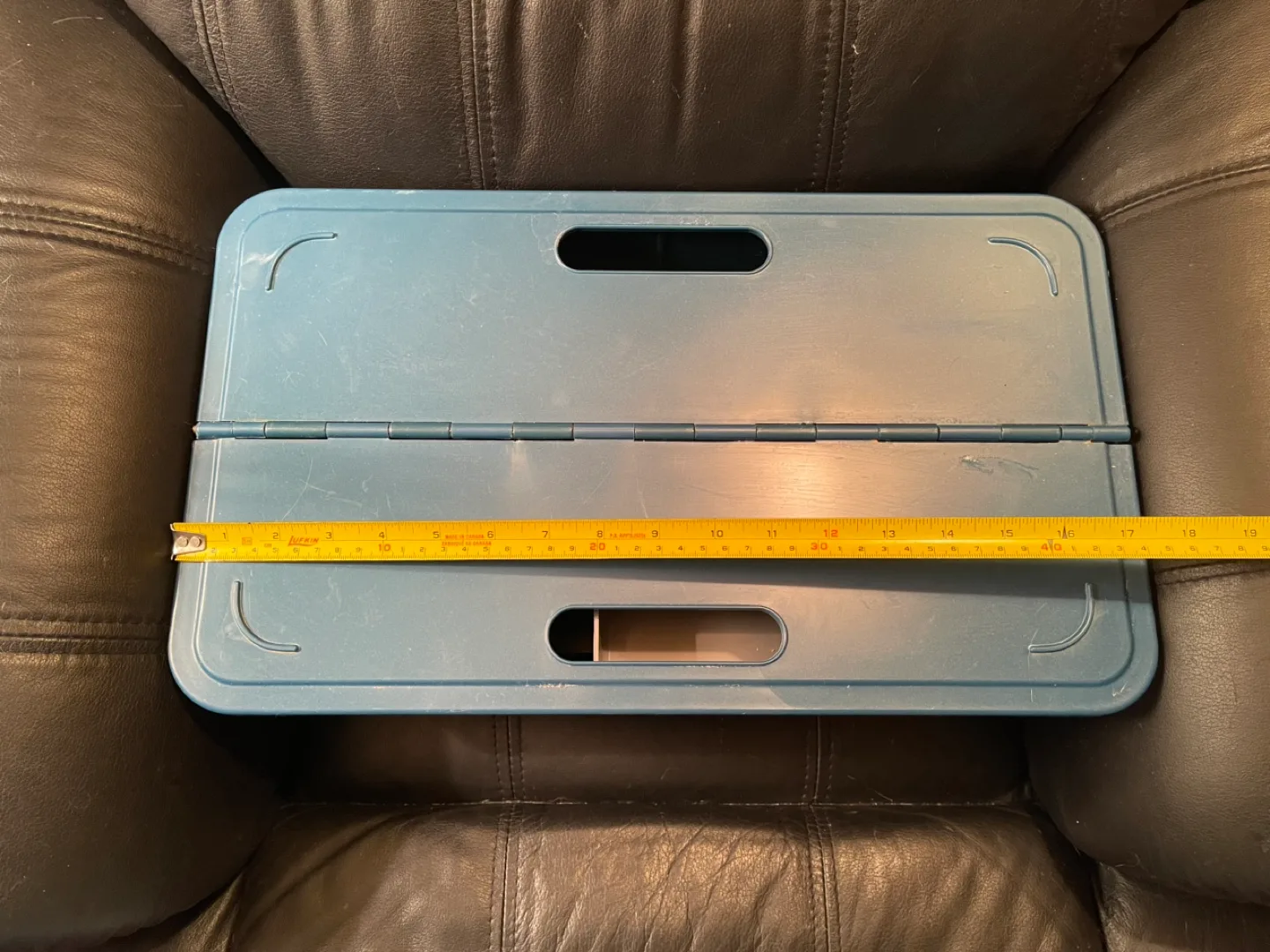 Vintage Blue Plastic Storage Bin with Sliding Tray image indicator(2)