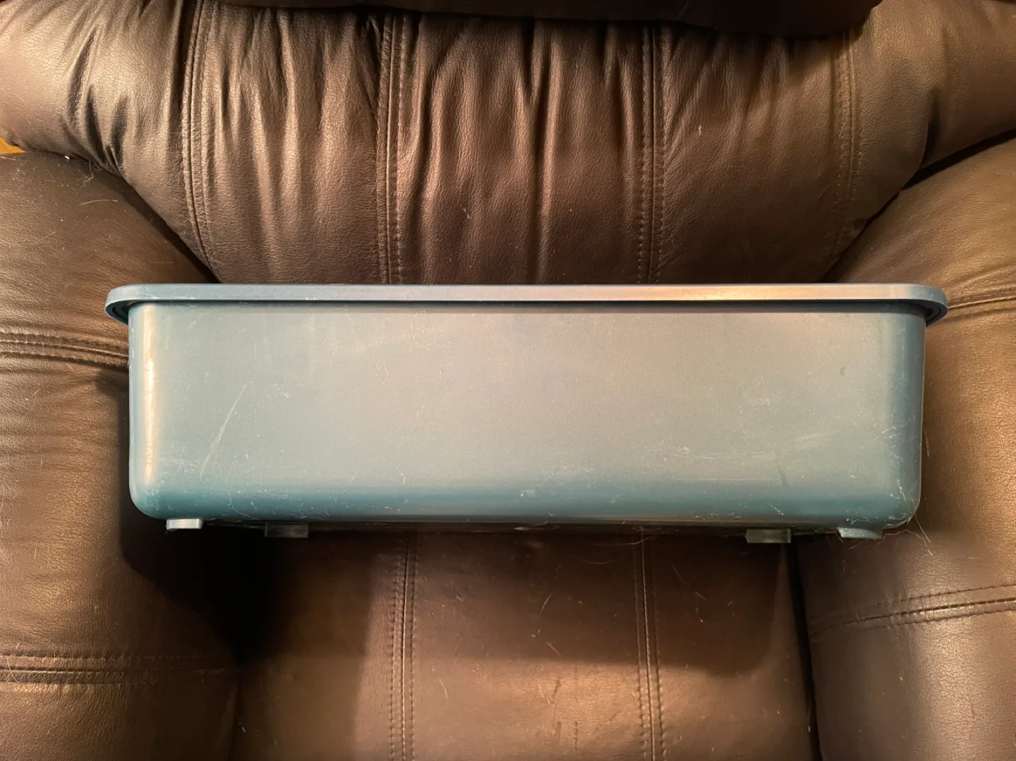 Vintage Blue Plastic Storage Bin with Sliding Tray image indicator(4)