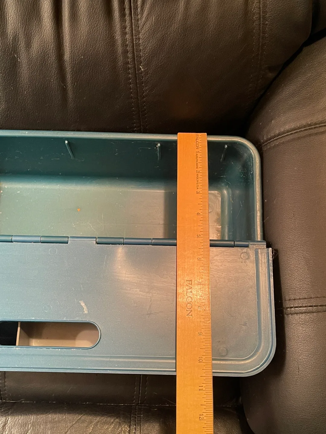 Vintage Blue Plastic Storage Bin with Sliding Tray image indicator(3)