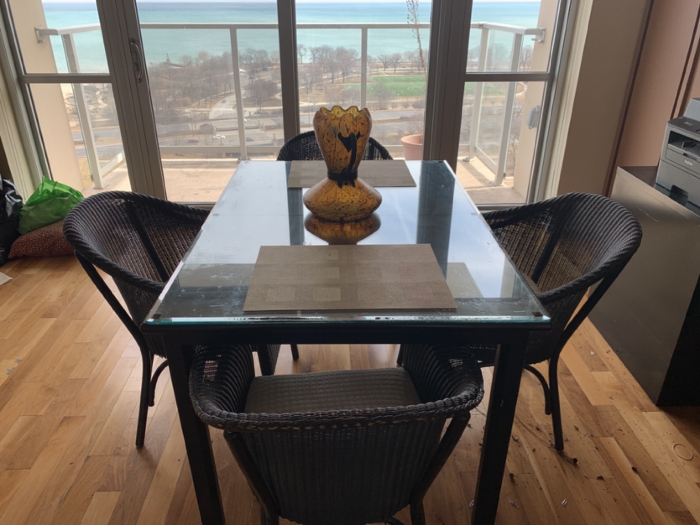 Black Wicker Dining Set with Glass Top Table - photo 2