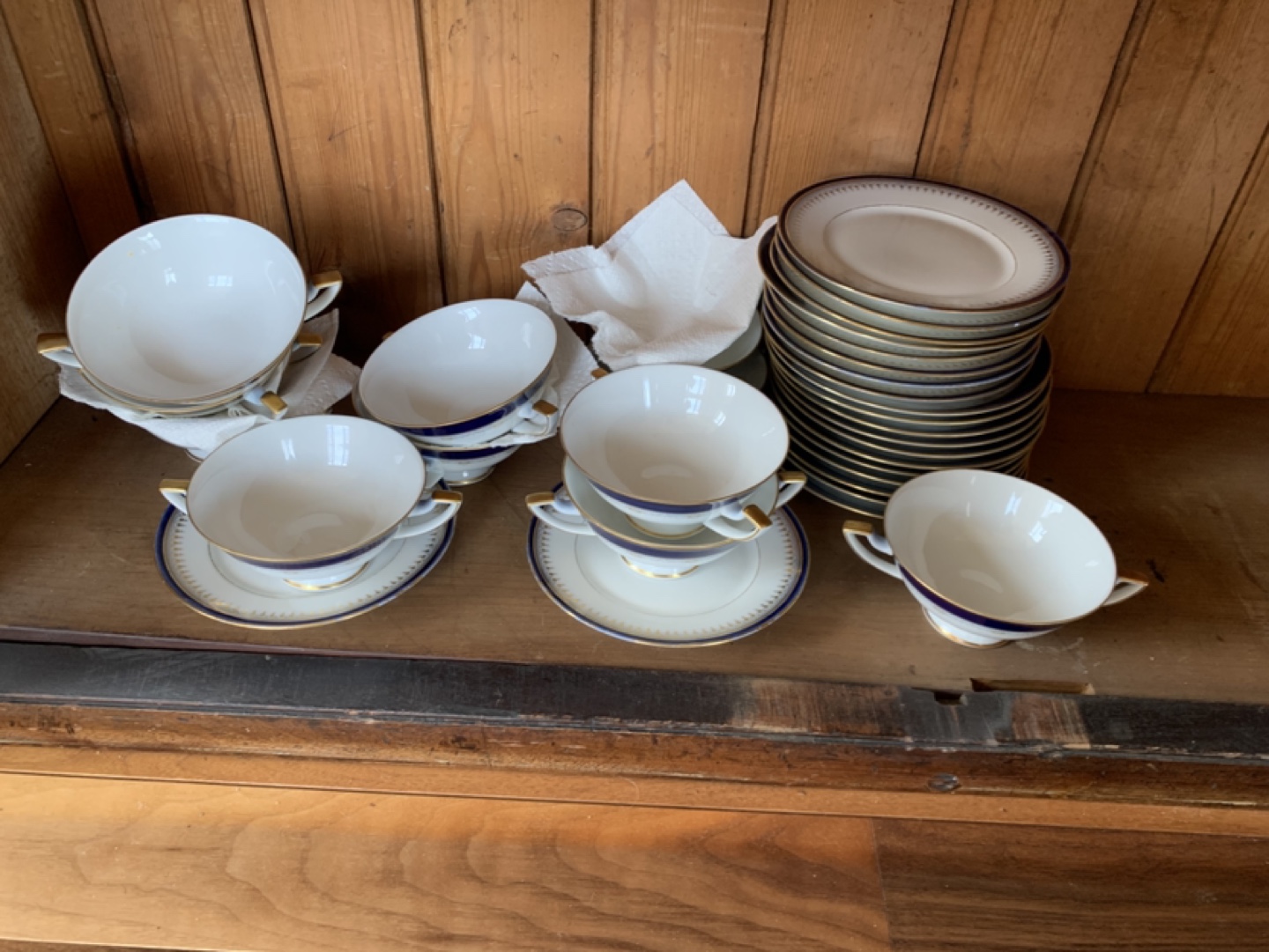 Vintage Porcelain Soup Bowls and Plates Set