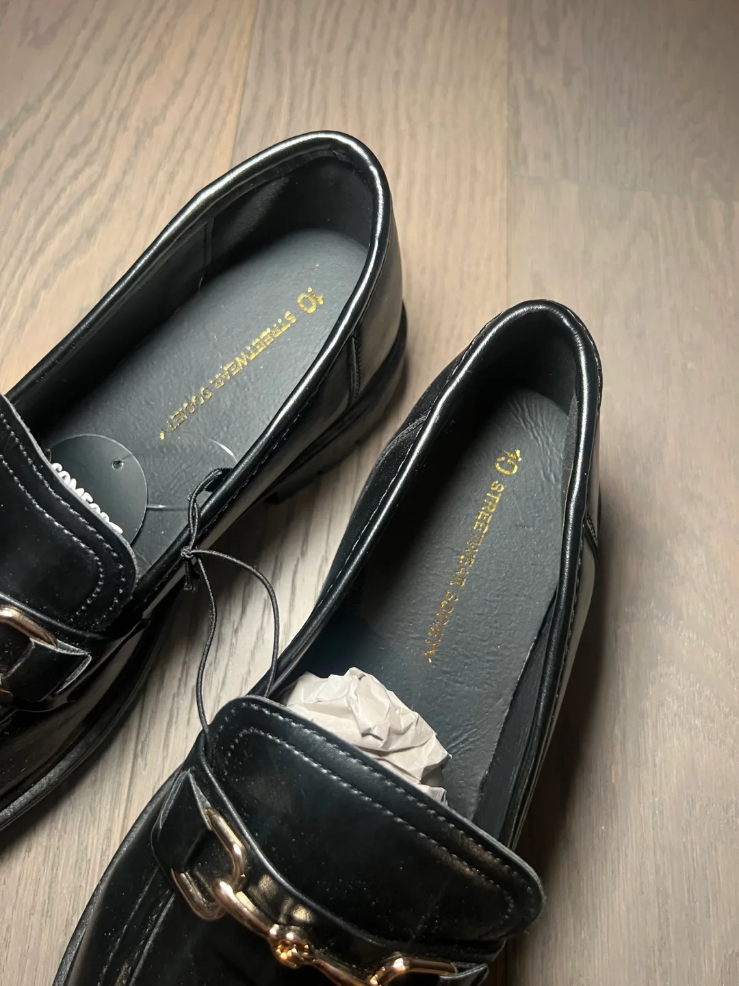 Black Leather Loafers with Gold Buckle image indicator(2)