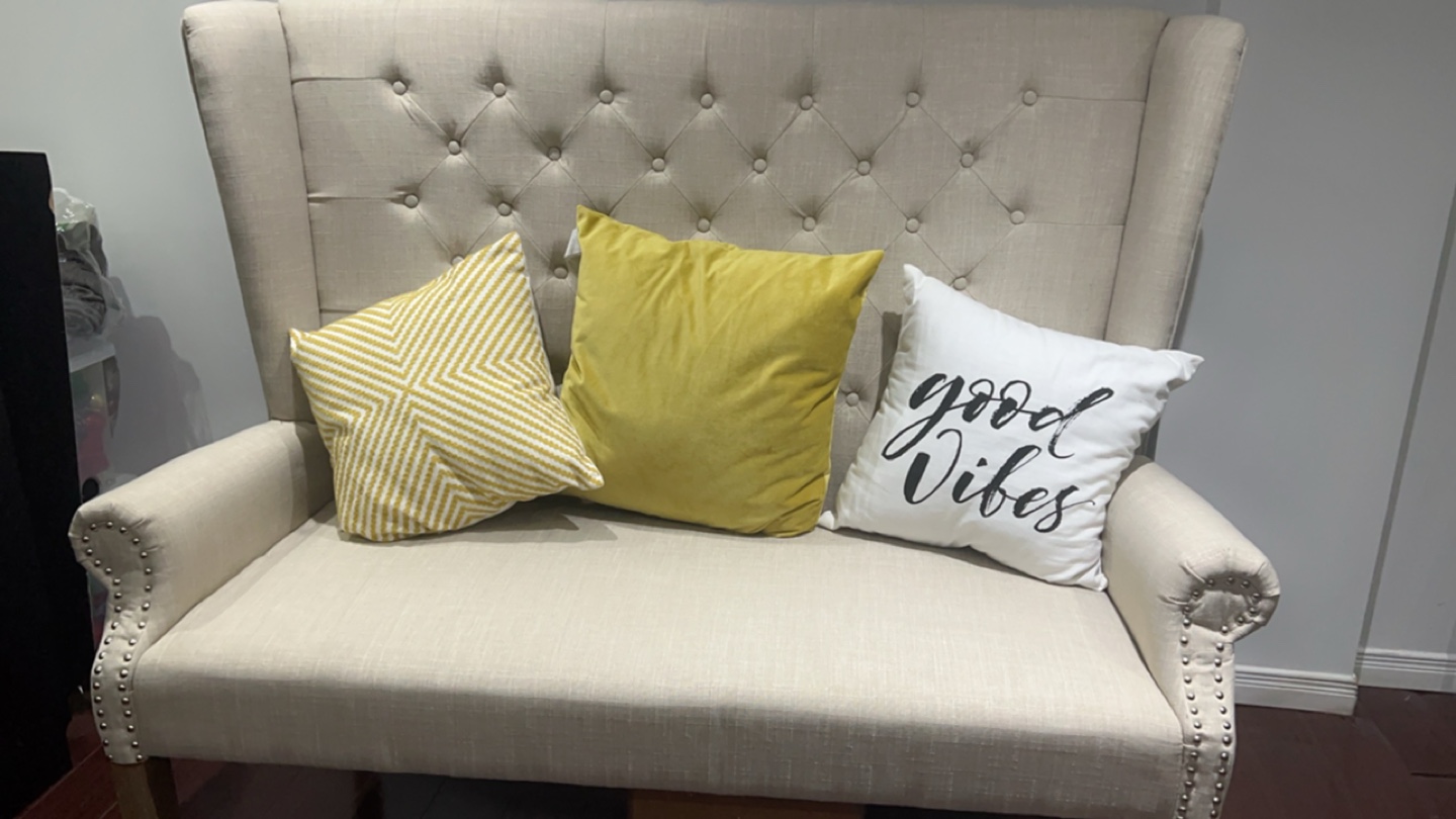 Beige Wingback Sofa with Throw Pillows - photo 3