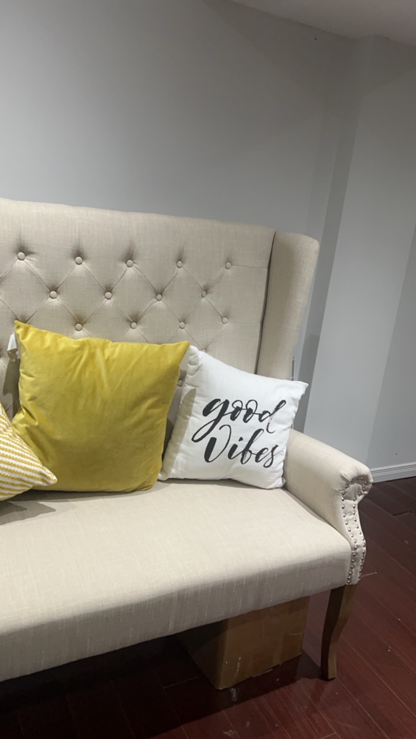 Beige Wingback Sofa with Throw Pillows - photo 4