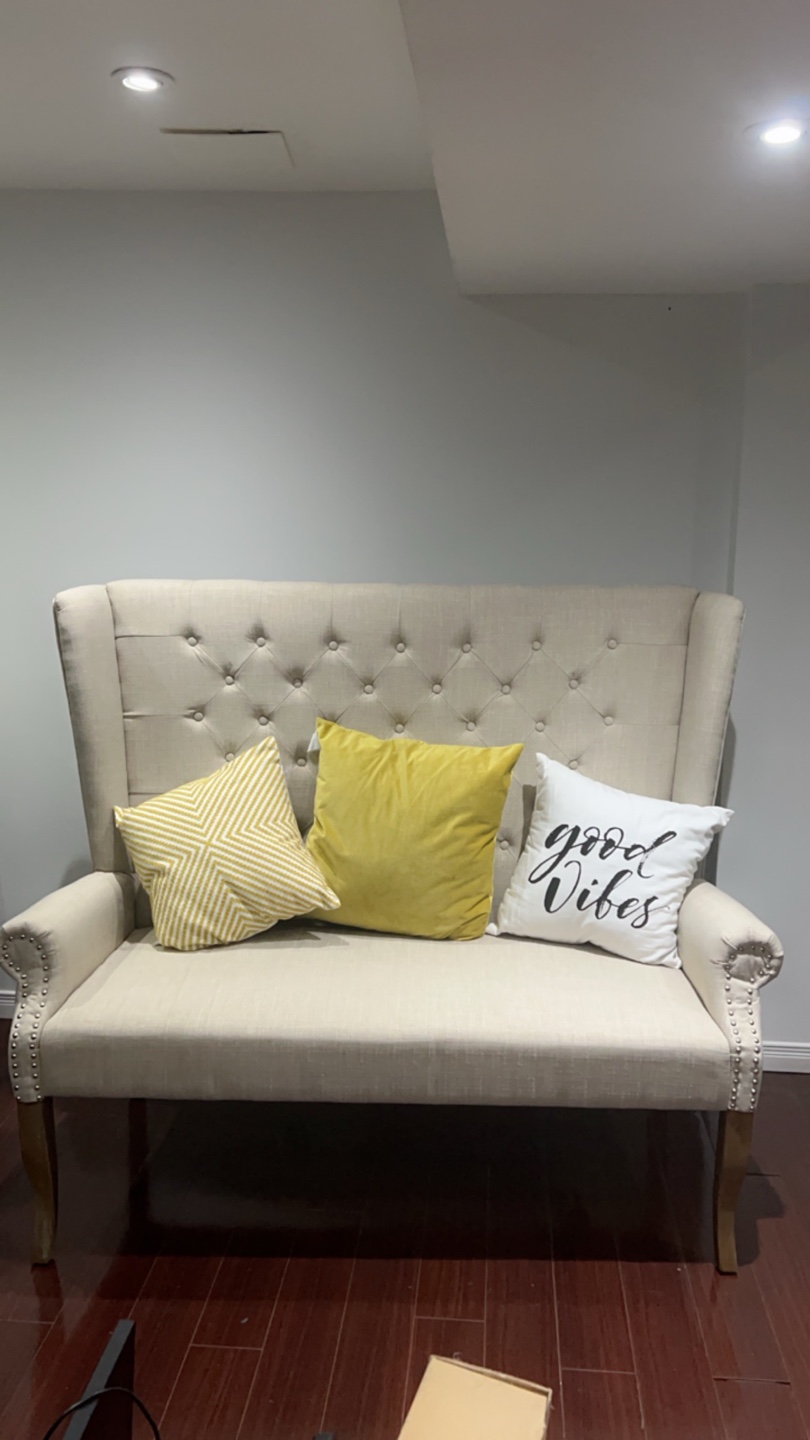 Beige Wingback Sofa with Throw Pillows - photo 2