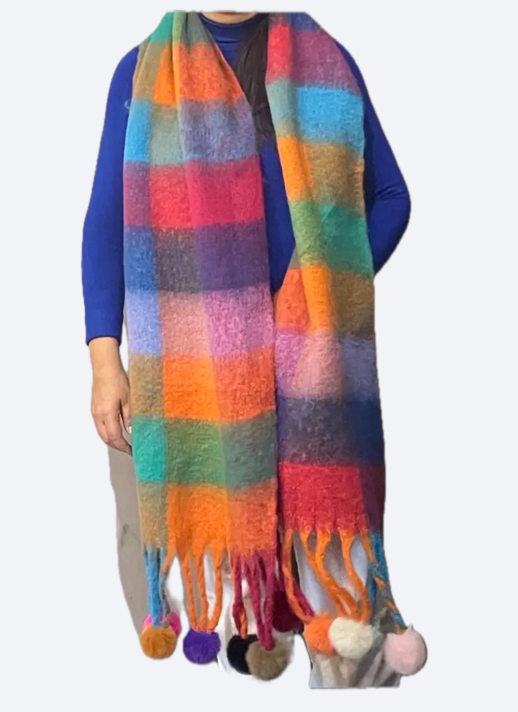 Rainbow Pom Pom Scarf