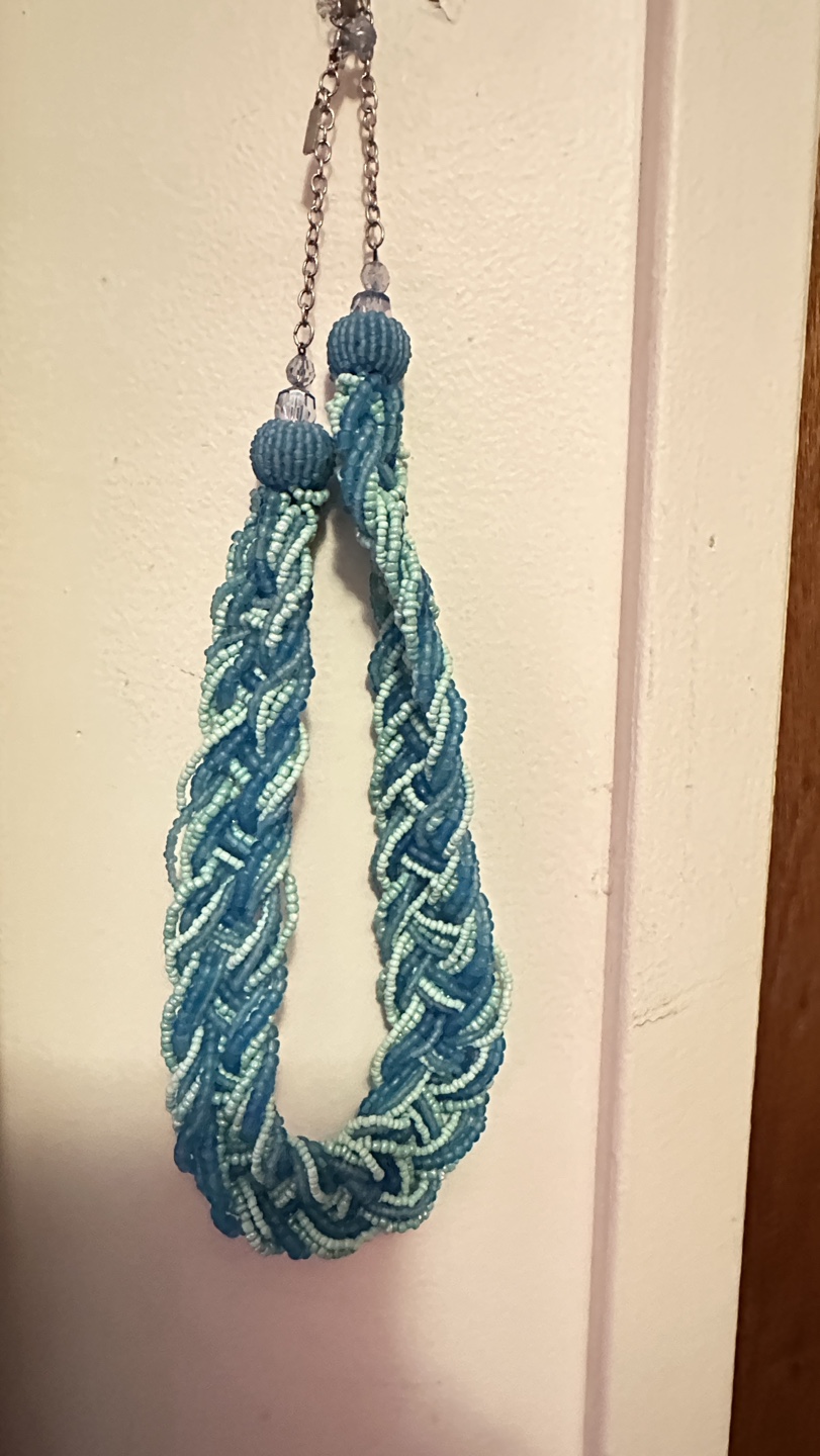 Beaded Necklace - Braided Teal and Light Blue
