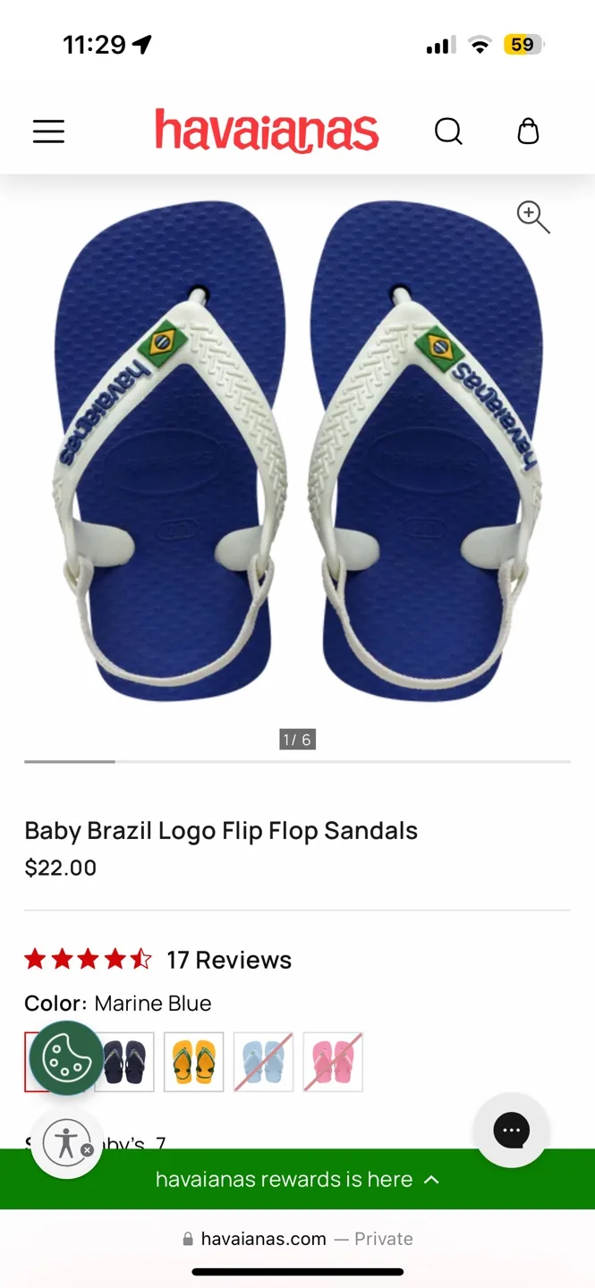 Havaianas Baby Size 6C/6T (20) Brazil Logo Flip Flop Sandals image indicator(5)