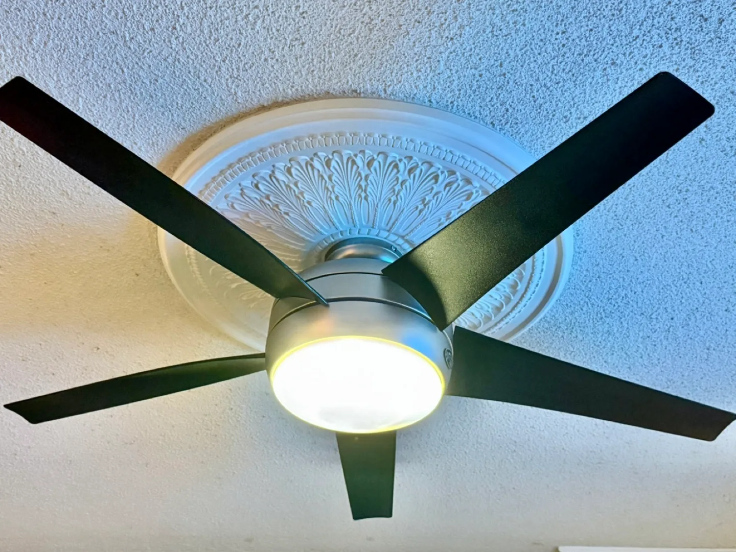 Hampton Bay 52” 3 Speed Stainless Steele Ceiling Fan w/ Light image indicator(4)