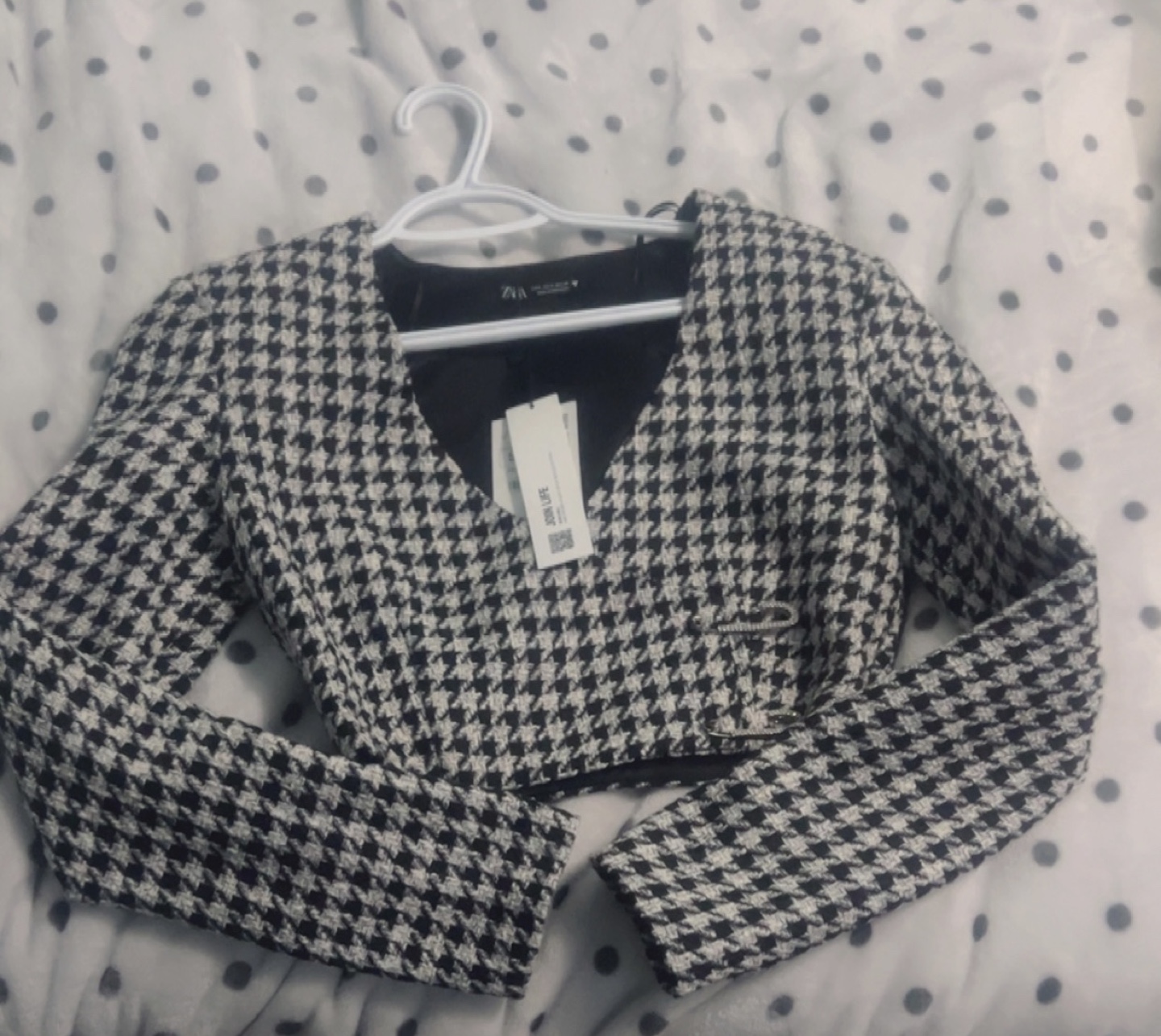 Zara Houndstooth Cropped Blazer