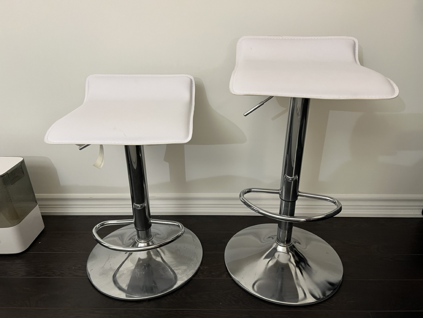 Pair of White Adjustable Height Bar Stools