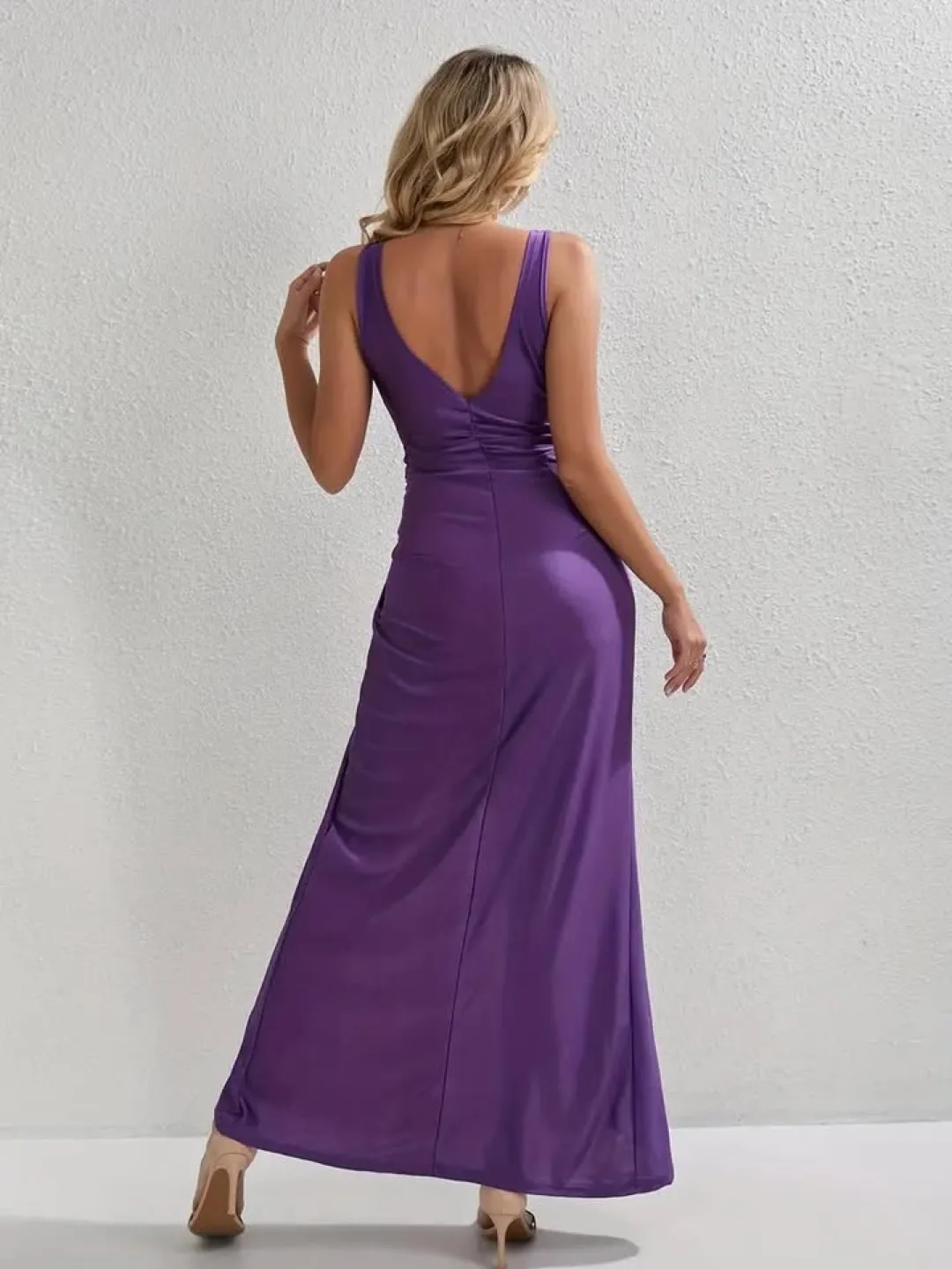 Purple Maxi Dress with Front Slit and Knot Detail image indicator(2)