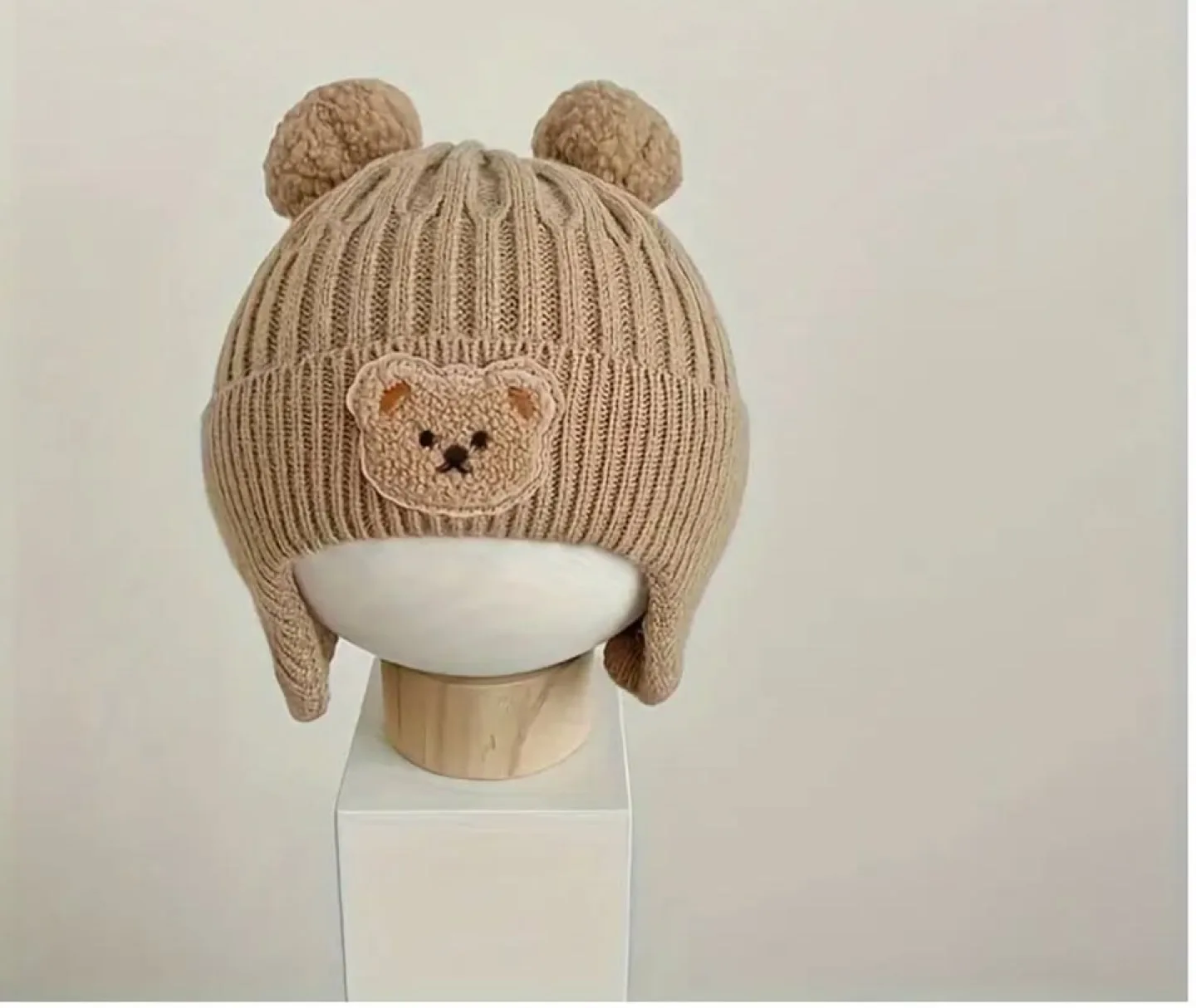 Adorable Baby Knitted Bear Hat with Ear Flaps image indicator(3)