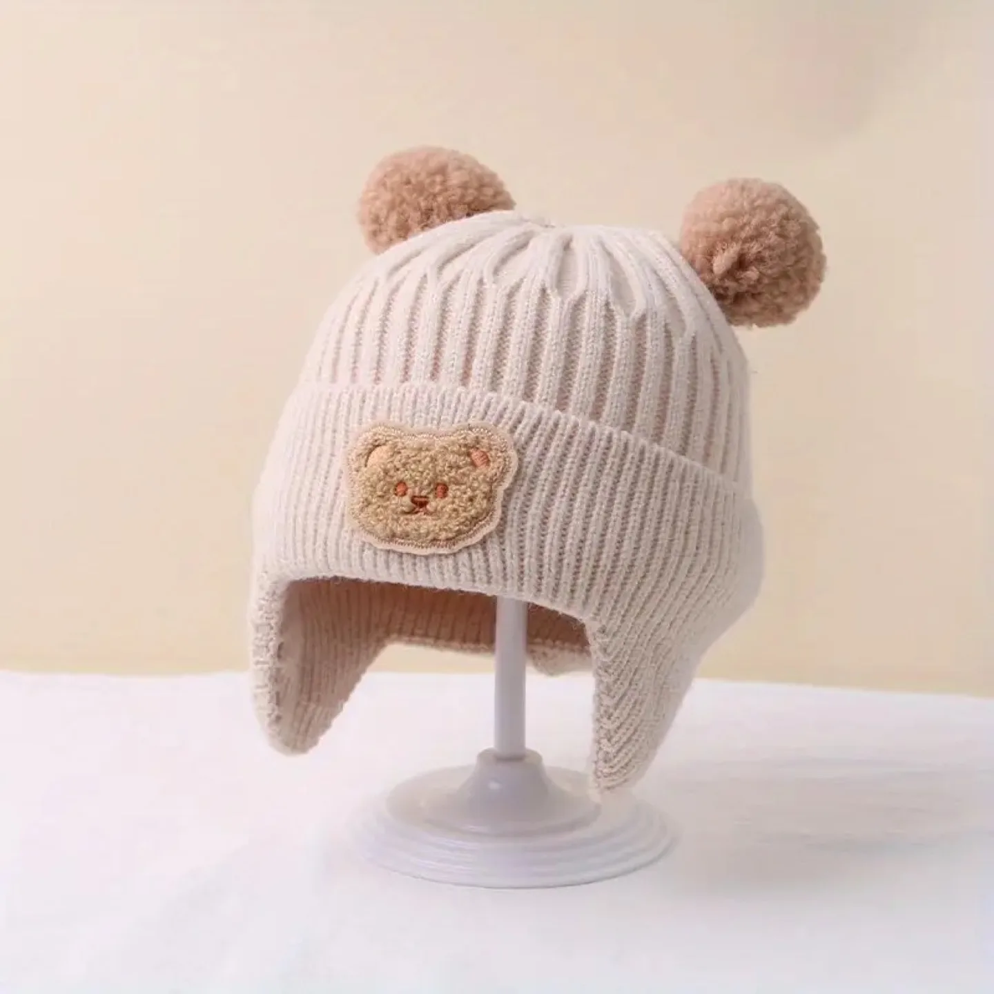 Adorable Baby Knitted Bear Hat with Ear Flaps image indicator(2)