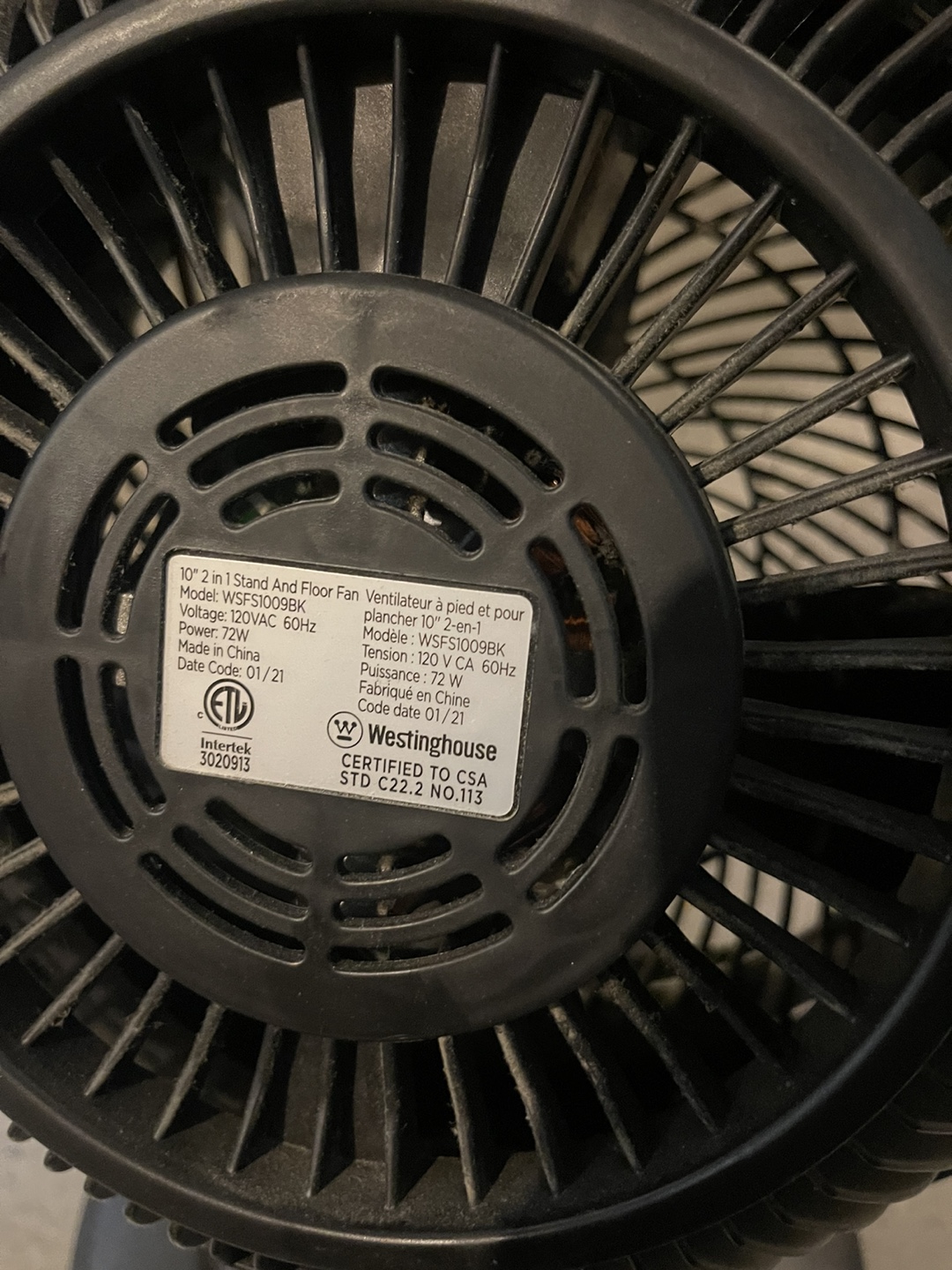 Westinghouse 10" 2-in-1 Oscillating Stand Fan - photo 3