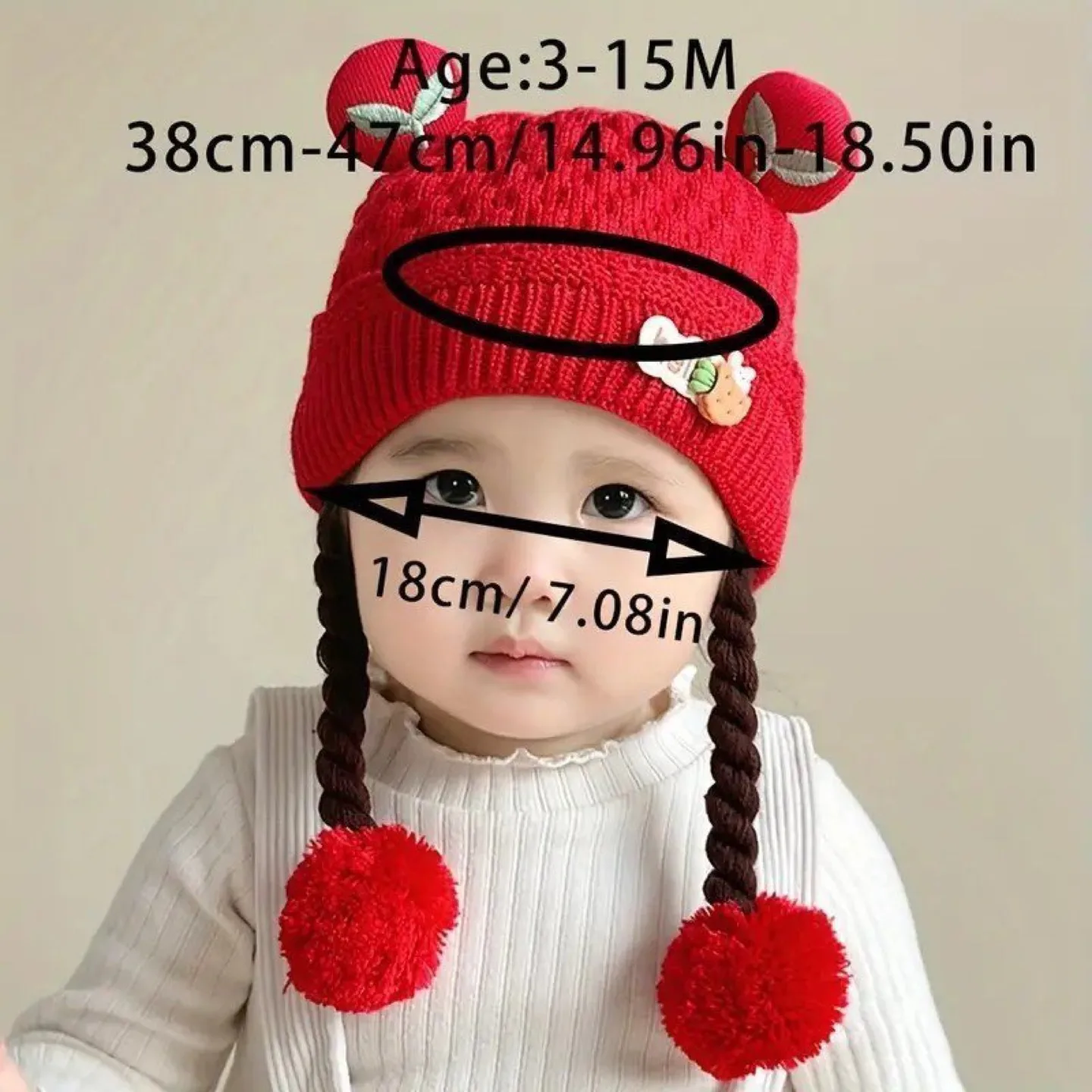 Adorable Baby Girl Knit Hat with Pigtails – Red image indicator(2)
