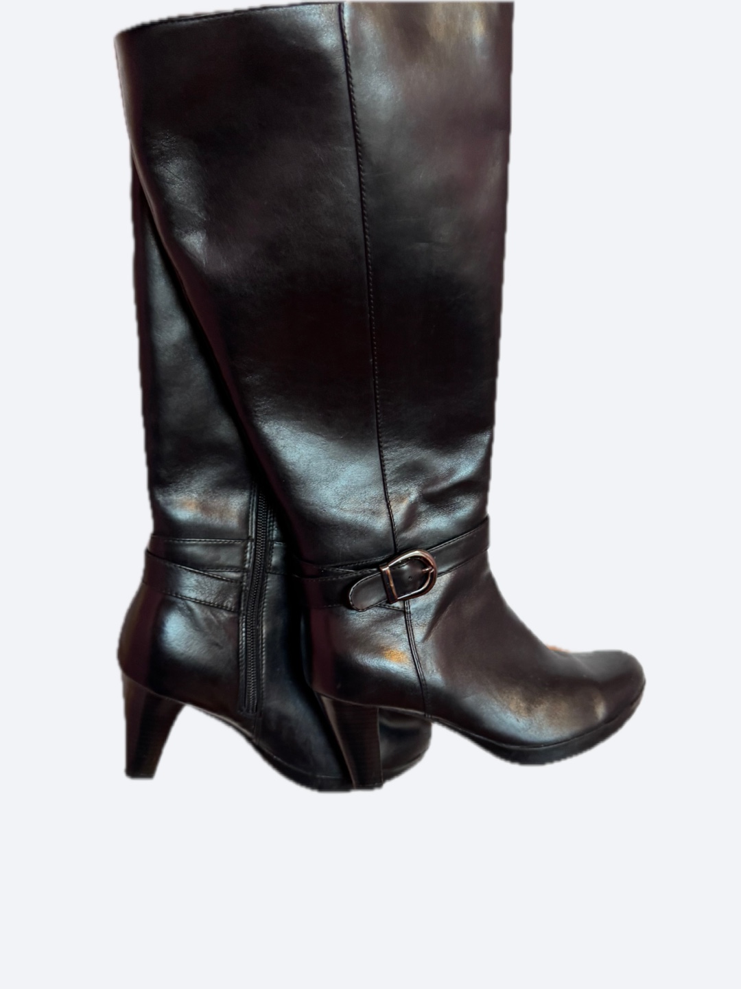 Women's Black Leather Wide Calf Knee-High Boots - Size 6