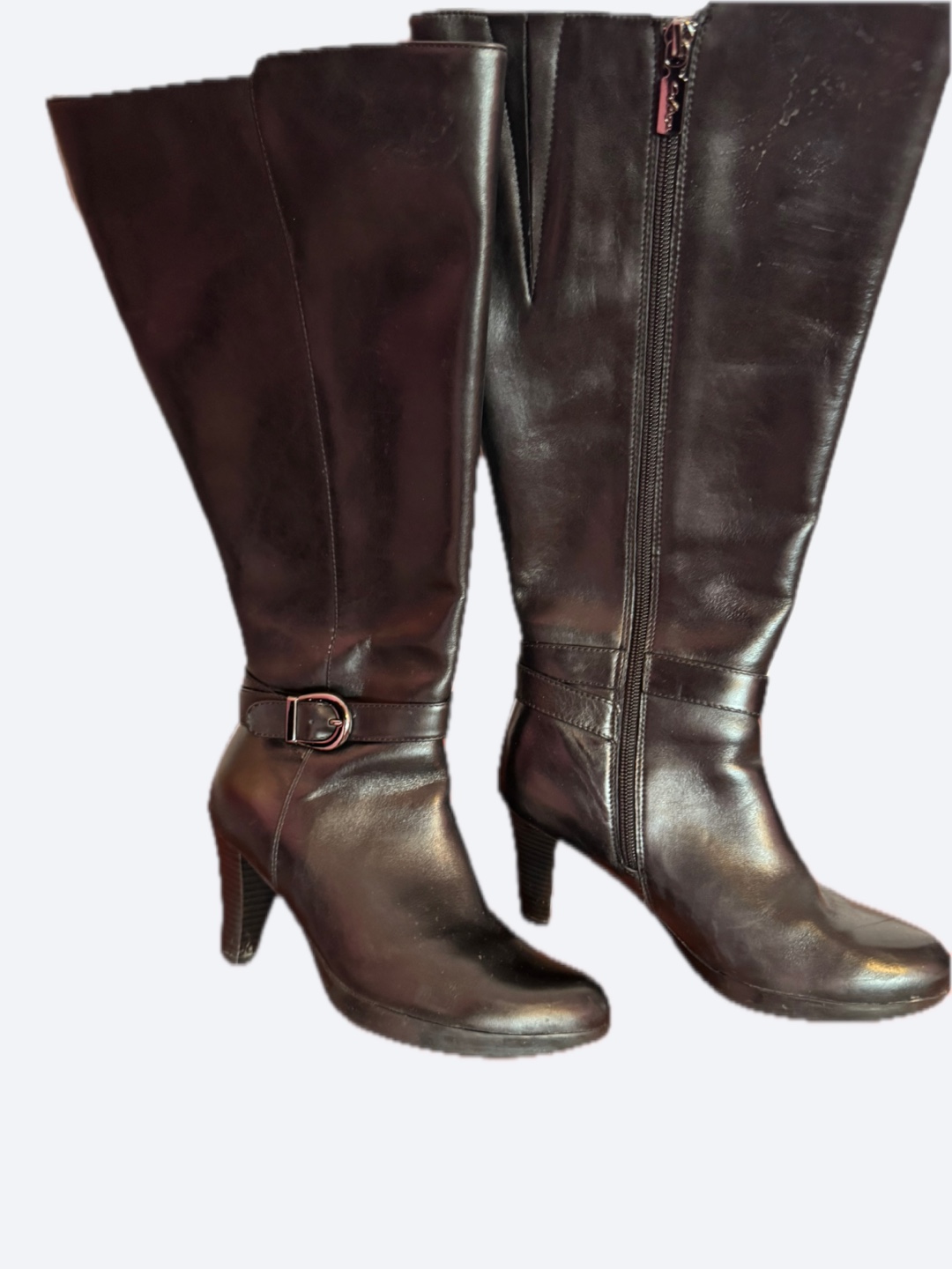 Women's Black Leather Wide Calf Knee-High Boots - Size 6 - photo 2