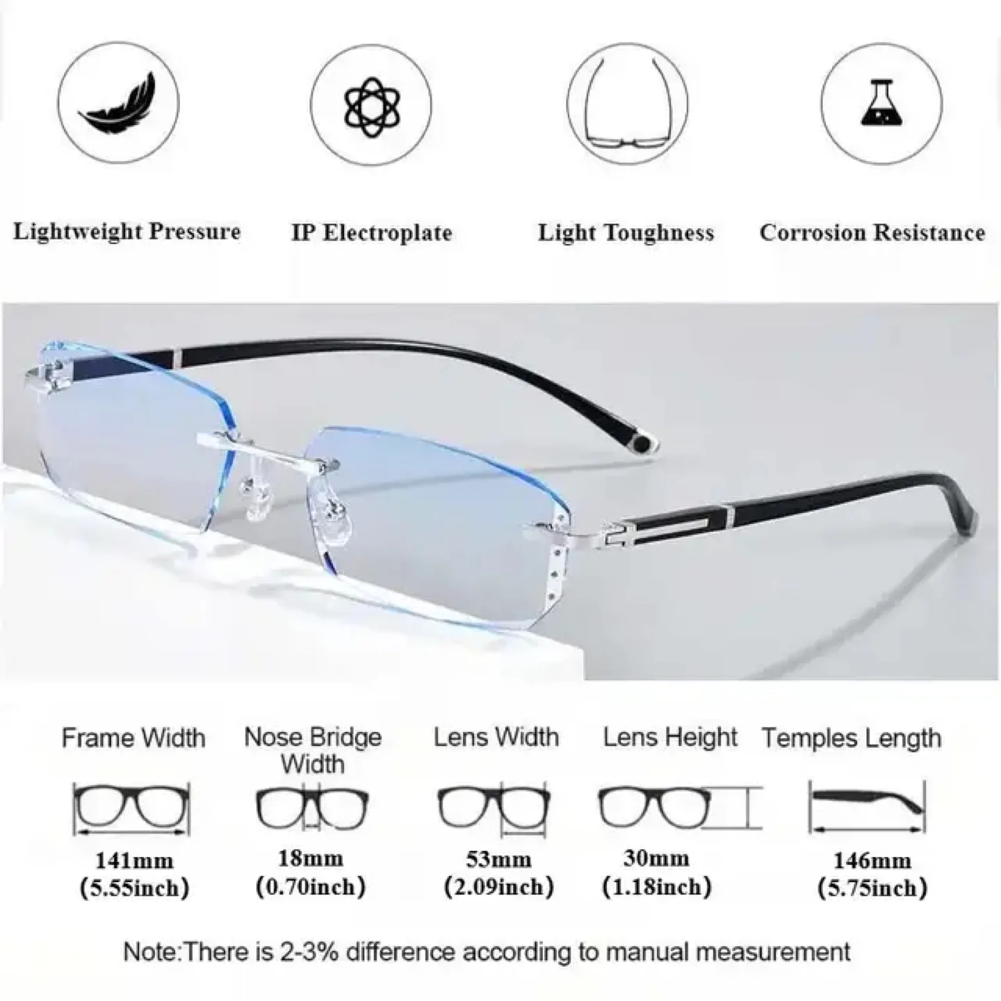 Men's rimless reading glasses +2.5, +3 image indicator(3)