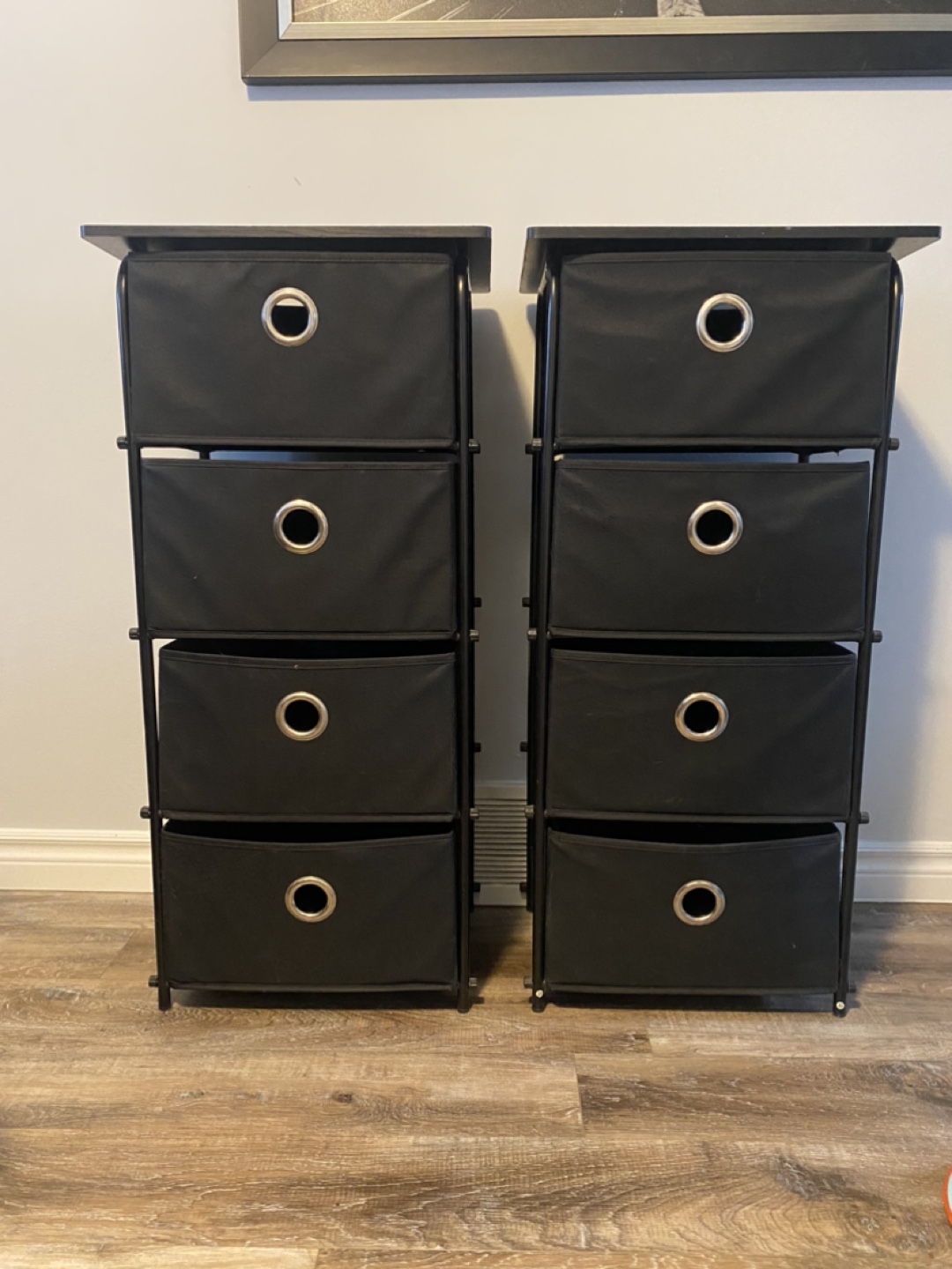 Set of Two Black Fabric Drawer Units