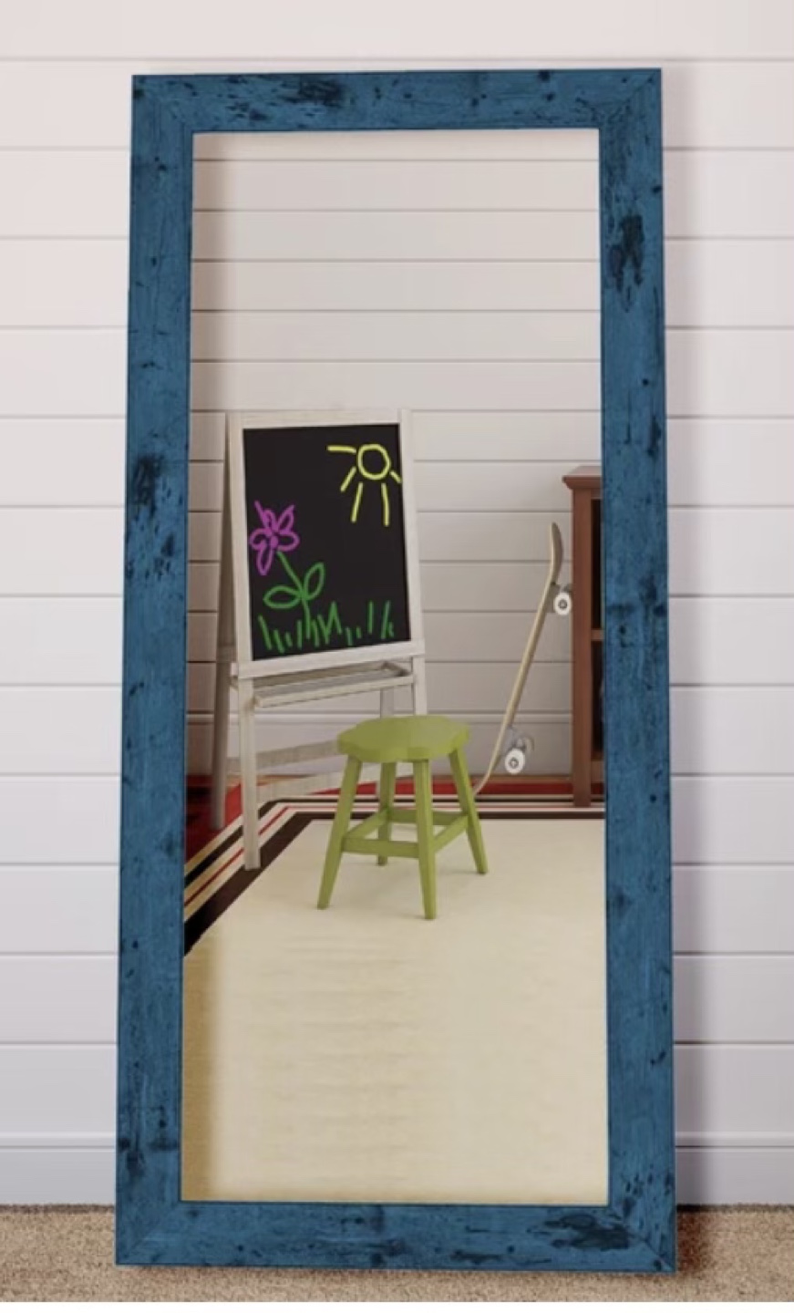 Full Length Mirror with Dark Blue Wooden Frame
