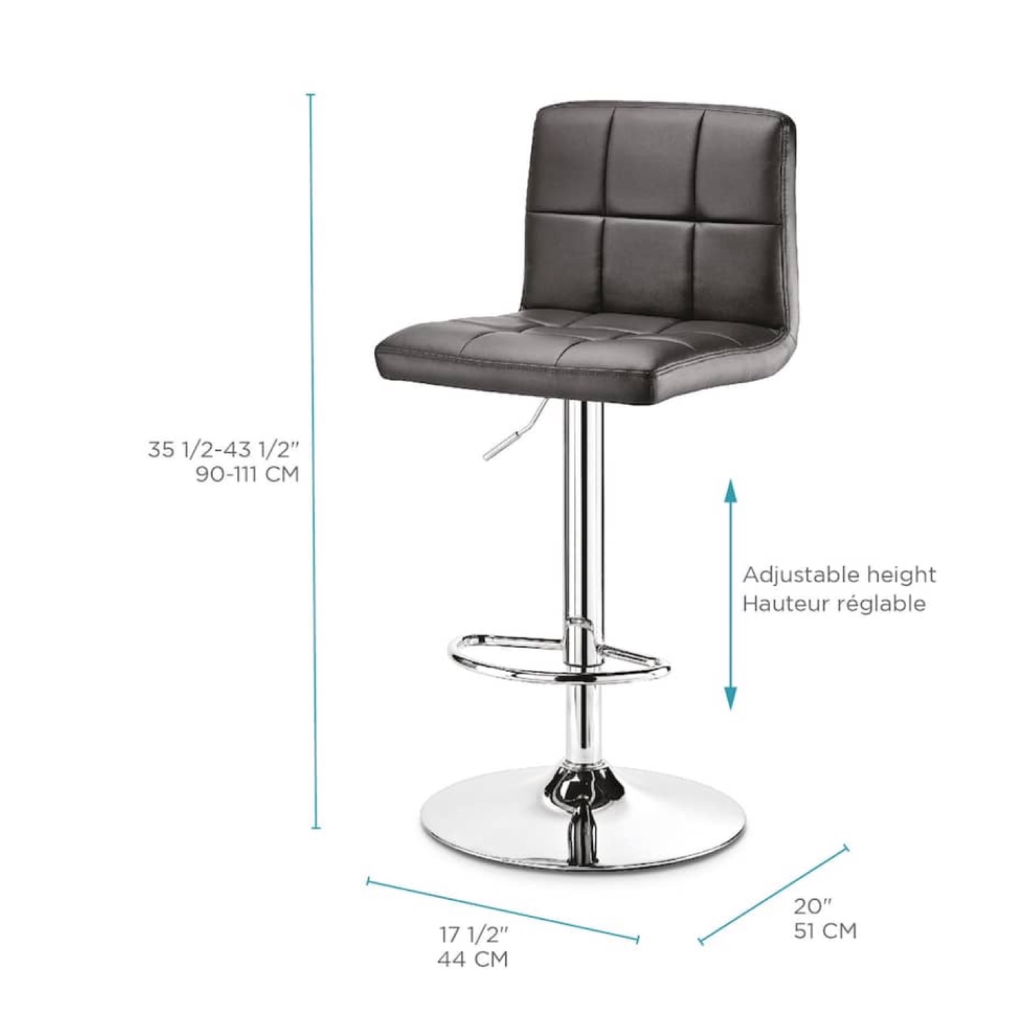 Adjustable Height Bar Stool - Black Faux Leather - photo 2