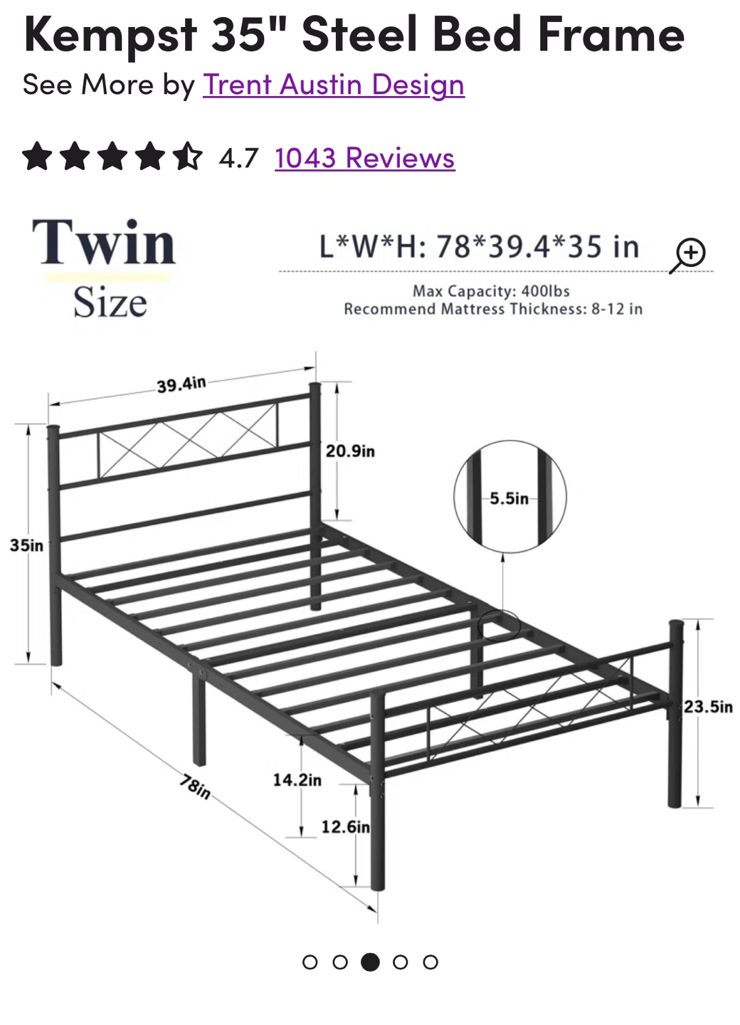 Twin Size Black Metal Bed Frame