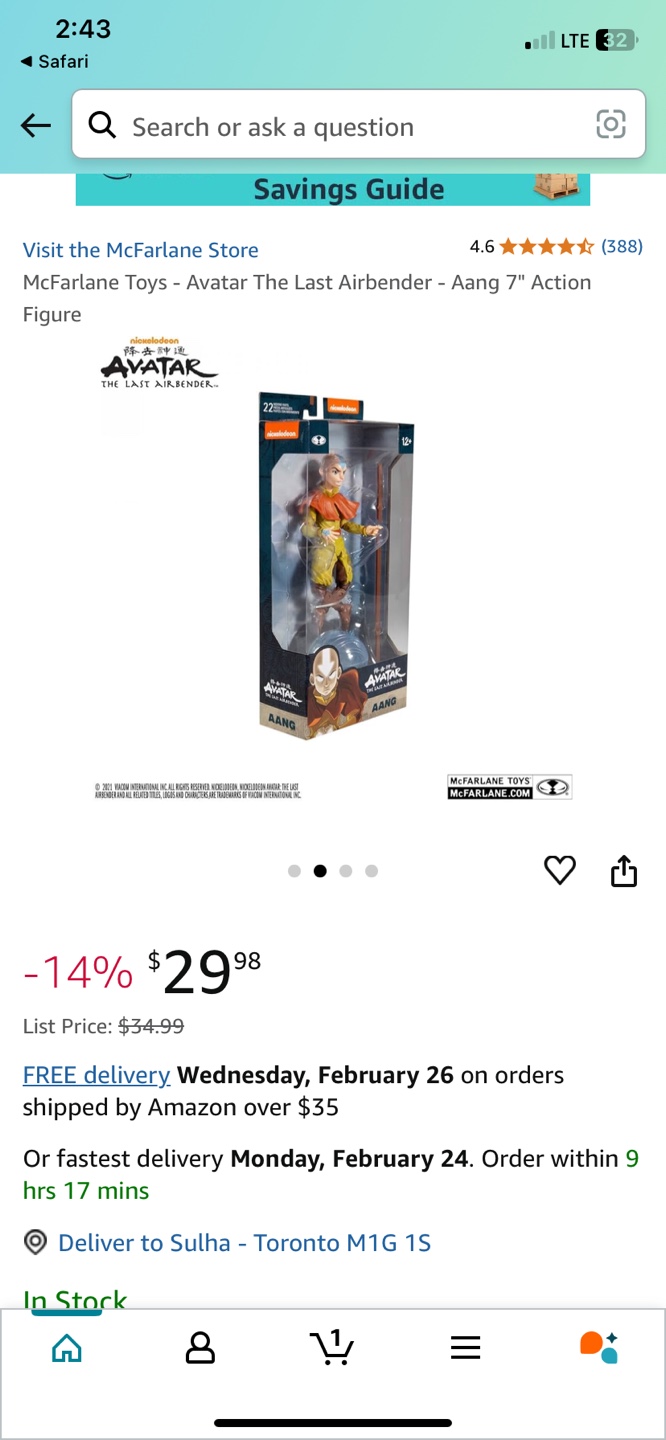 McFarlane Toys Avatar The Last Airbender Aang 7" Action Figure