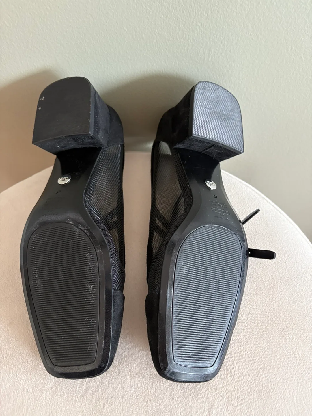 Zara Black Suede and Mesh Block Heel Shoes - Size 37 image indicator(5)