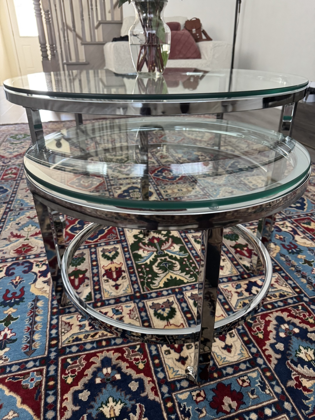 Glass & Chrome Two-Tier Coffee Table Set
