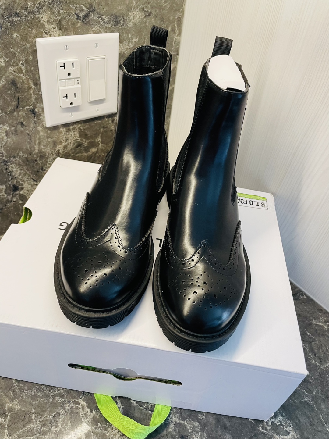 Mens Faux Black Leather Boots - Size 9 US