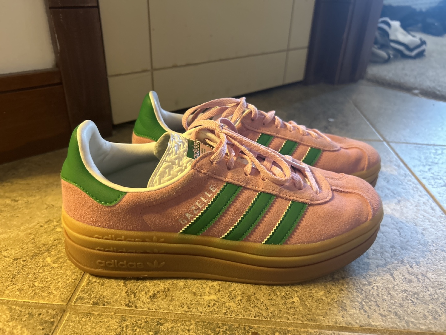 Adidas Gazelle Pink Green Suede Platform Sneakers