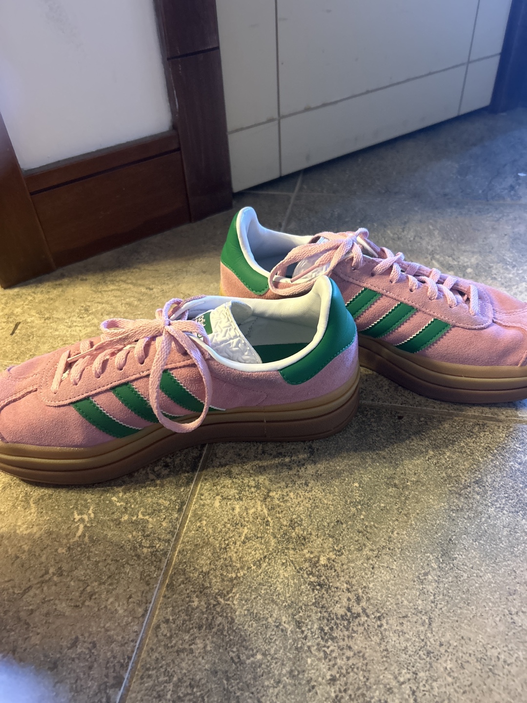 Adidas Gazelle Pink Green Suede Platform Sneakers - photo 3