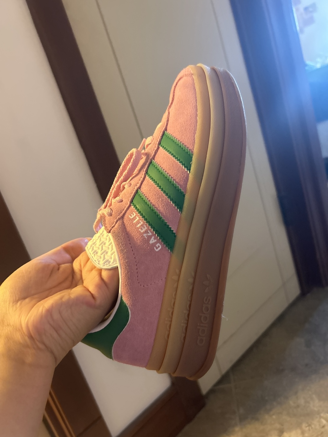 Adidas Gazelle Pink Green Suede Platform Sneakers - photo 2