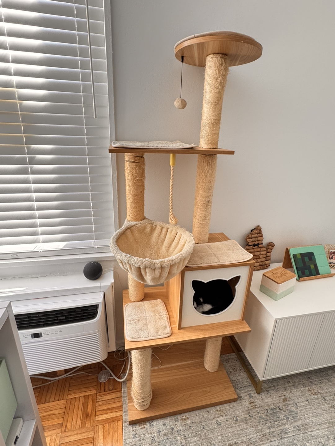 Cat Tree Condo - Beige and Natural Wood