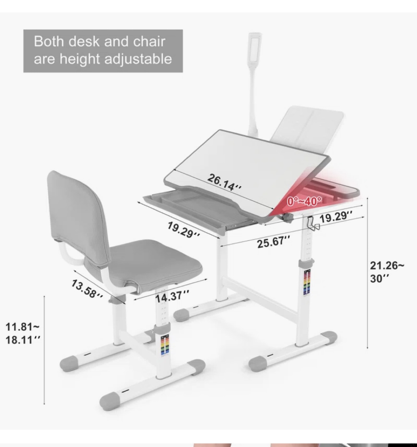 Adjustable Children's Study Desk and Chair Set with LED Lamp - photo 4