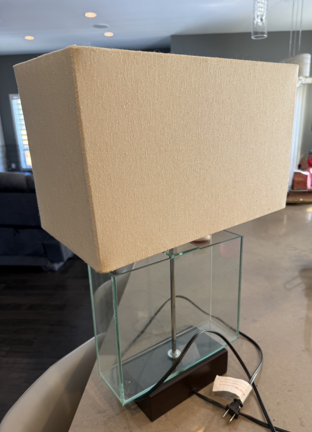 Glass Table Lamp with Beige Shade - photo 2