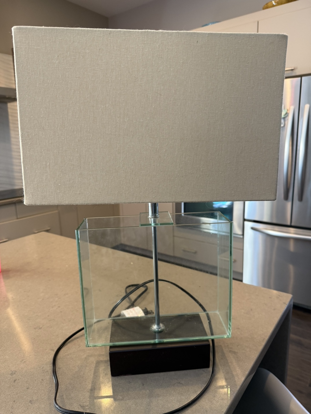 Glass Table Lamp with Beige Shade