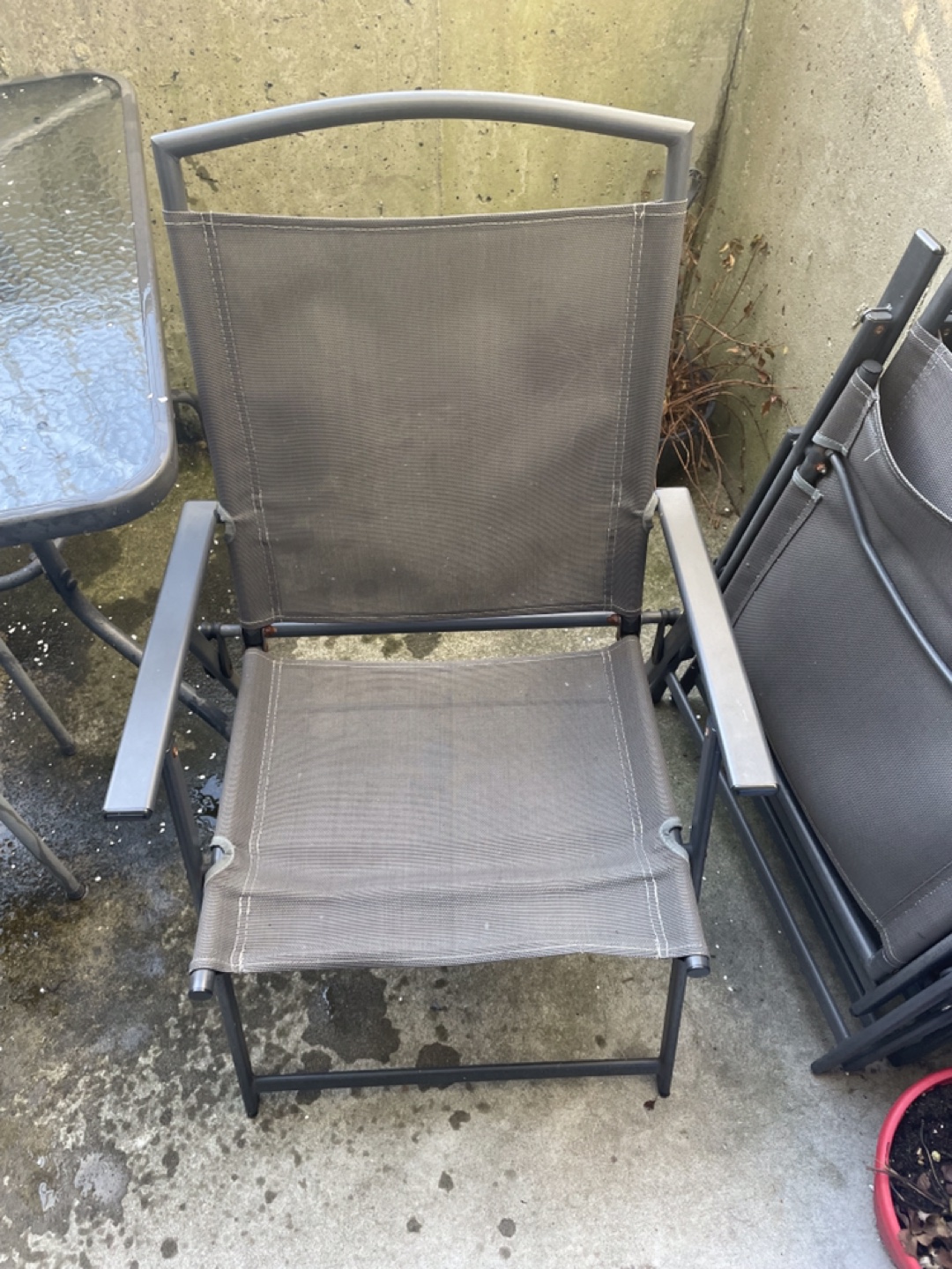 Patio Set: Square Glass Top Table & Two Folding Chairs