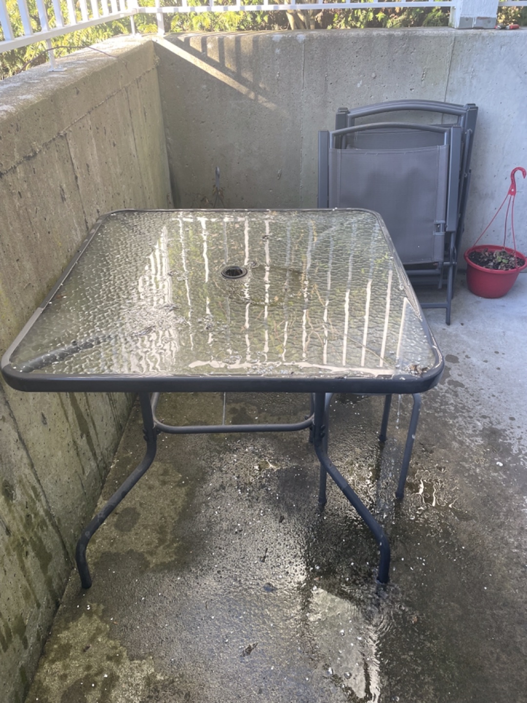 Patio Set: Square Glass Top Table & Two Folding Chairs - photo 2