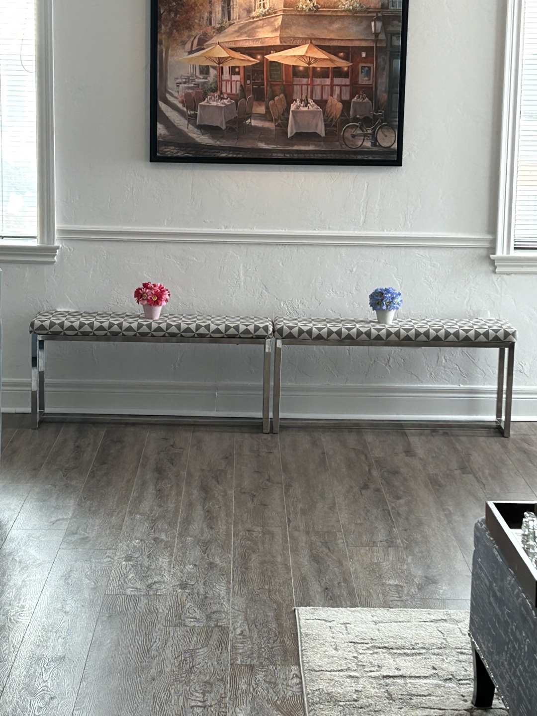 2 Grey/Beige Thin Decorative Benches - Gorgeous