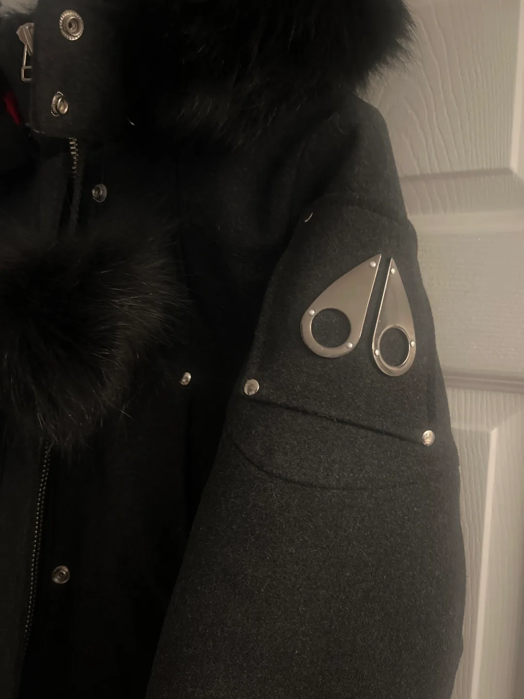 Moose Knuckles Black Wool Coat with Fur Trim image indicator(2)