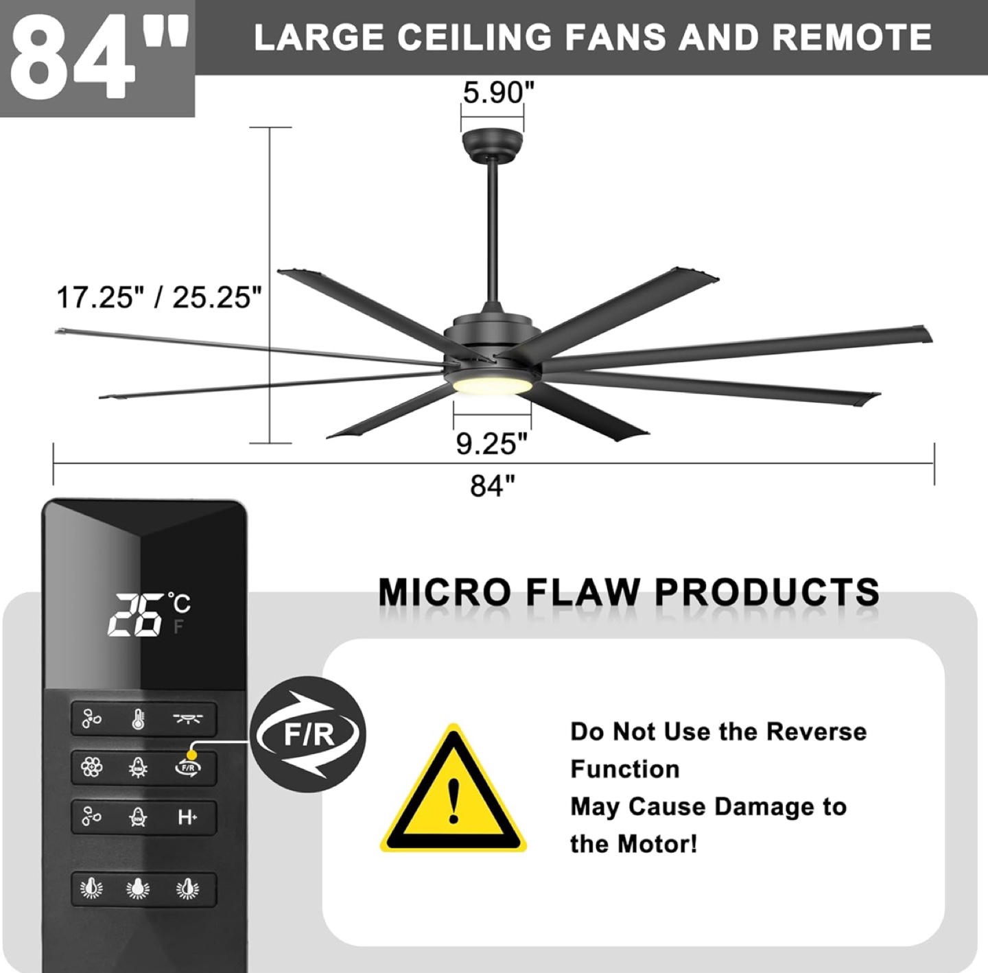 84" Black 6-Blade Ceiling Fan with Remote (Brand New) - photo 2