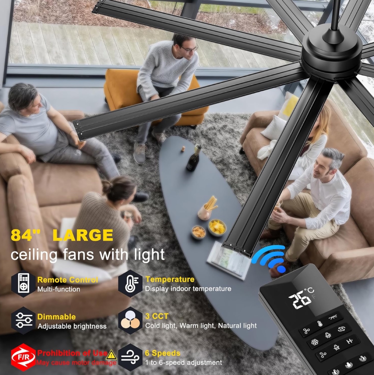 84" Black 6-Blade Ceiling Fan with Remote (Brand New) - photo 3